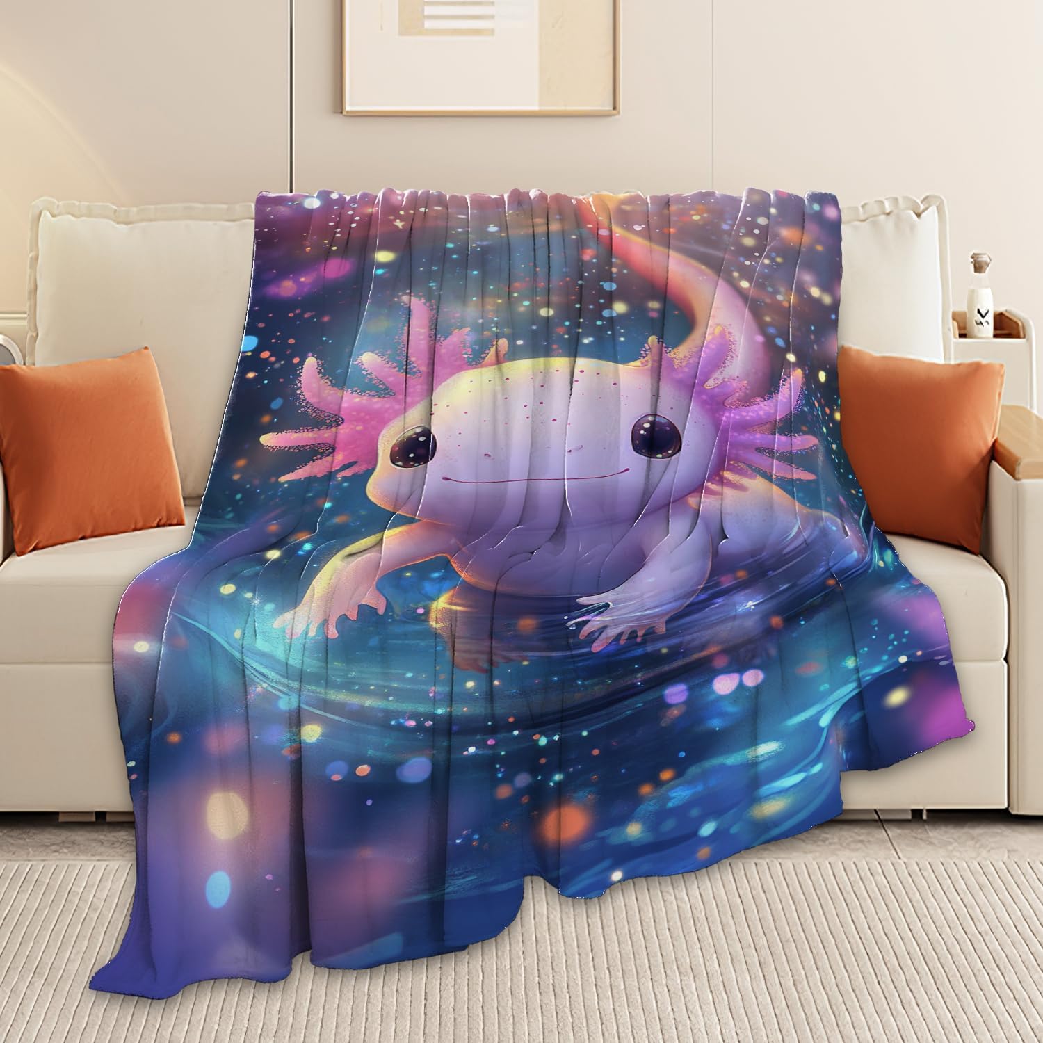 Axolotl Throw Blanket Axolotl Stuff Gifts for Kids Girls Boys Adults Women Man Soft Cozy Warm Plush Fluffy Fuzzy Fleece Blanket Decor 60''X80''