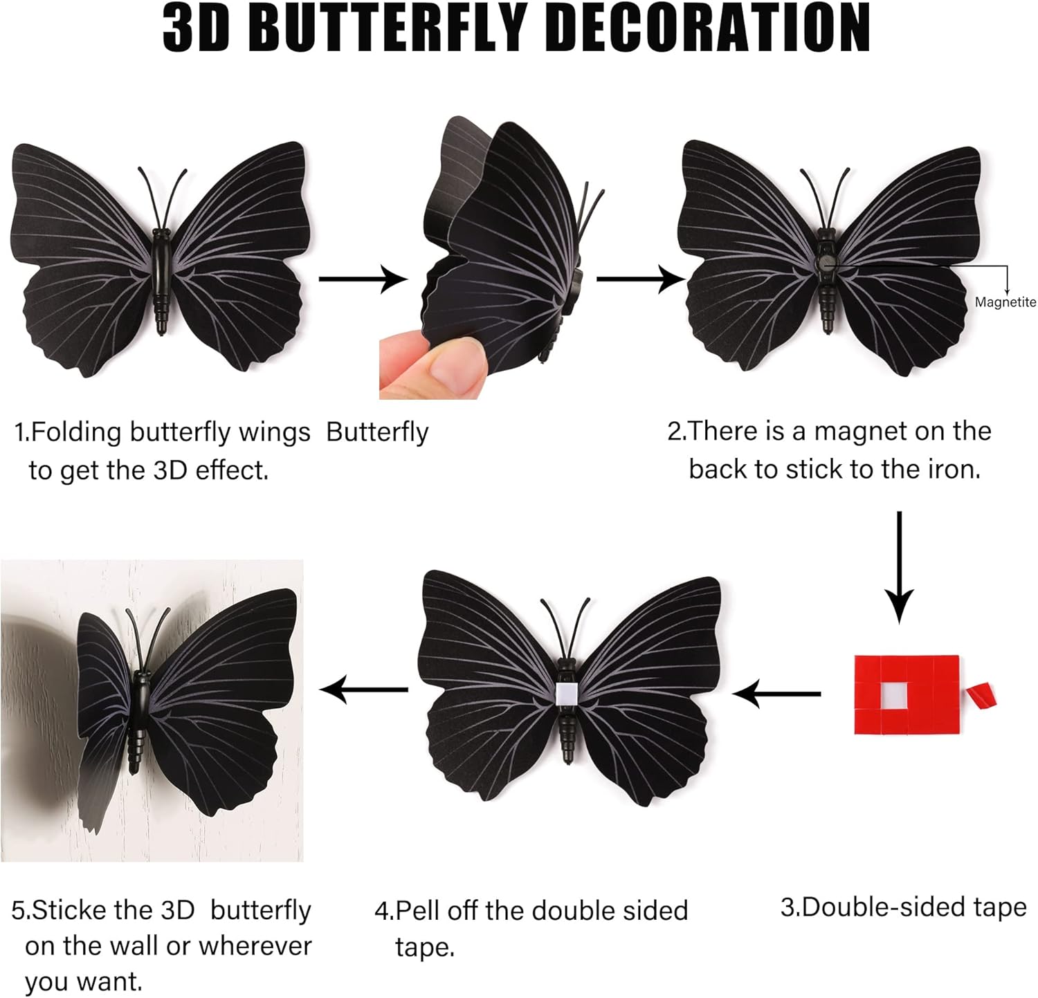 LiveGallery 72 PCS 6 Colors Removable 3D DIY Beautiful Butterfly Wall Decals Colorful Butterflies Art Decor Wall Stickers Murals for Kids Baby Boy Girls Bedroom Classroom Offices (White)
