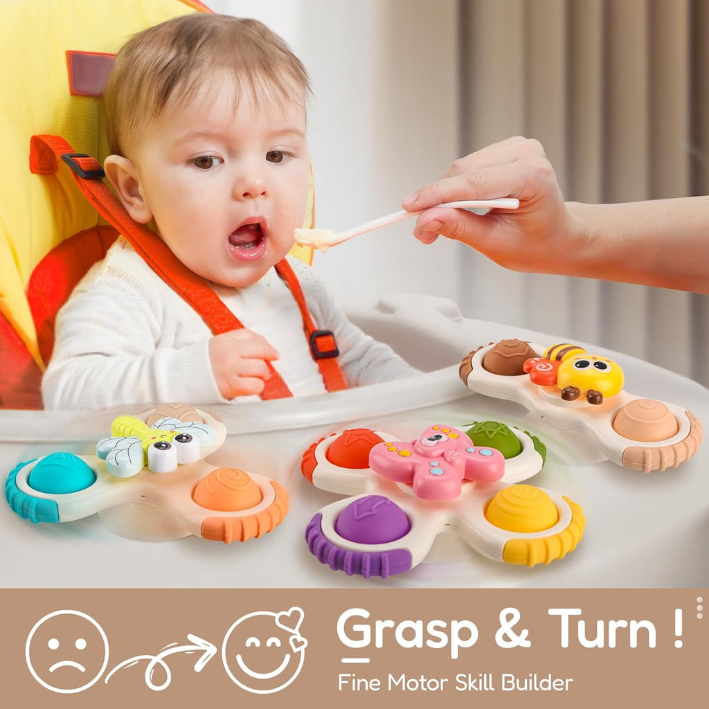 ALASOU 3PCS Pop Suction Cup Spinner Toys for 1 Year Old Boy Girl|Novelty Spinning Tops Toddler Stocking Stuffers|Baby Bath Toy for Kids Ages 1-3|1 Year Old Boy Christmas Birthday Gift for Infant