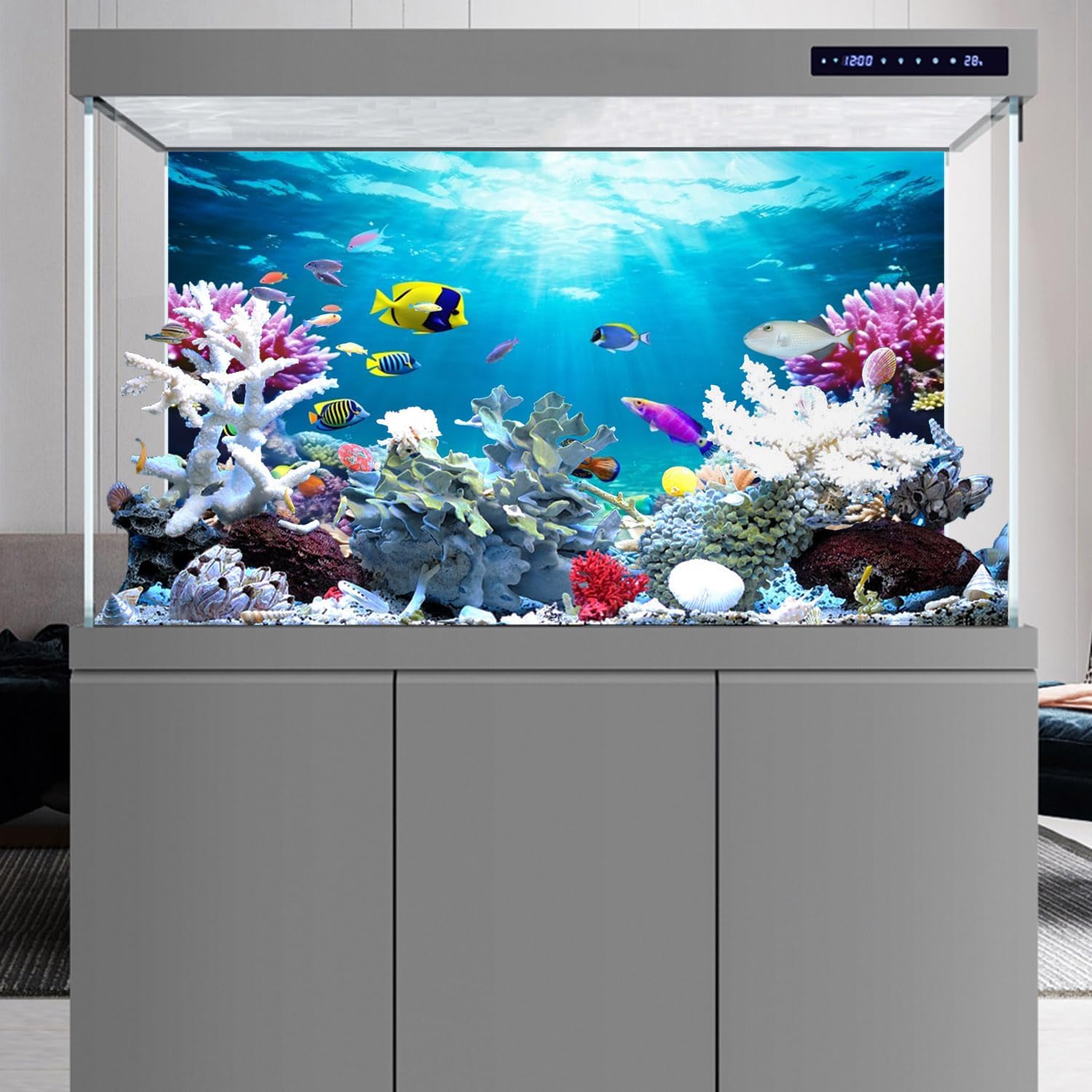AWERT 24x16 inches Underwater World Fish Tank Background Undersea Theme Aquarium Background Polyester Colorful Coral Tropical Fish Tank Background