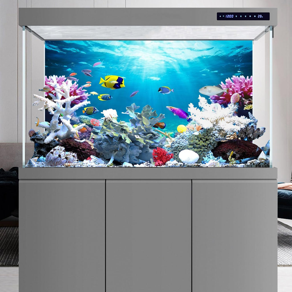AWERT 48x18 inches Underwater World Fish Tank Background Undersea Theme Aquarium Background Polyester Colorful Coral Tropical Fish Tank Background