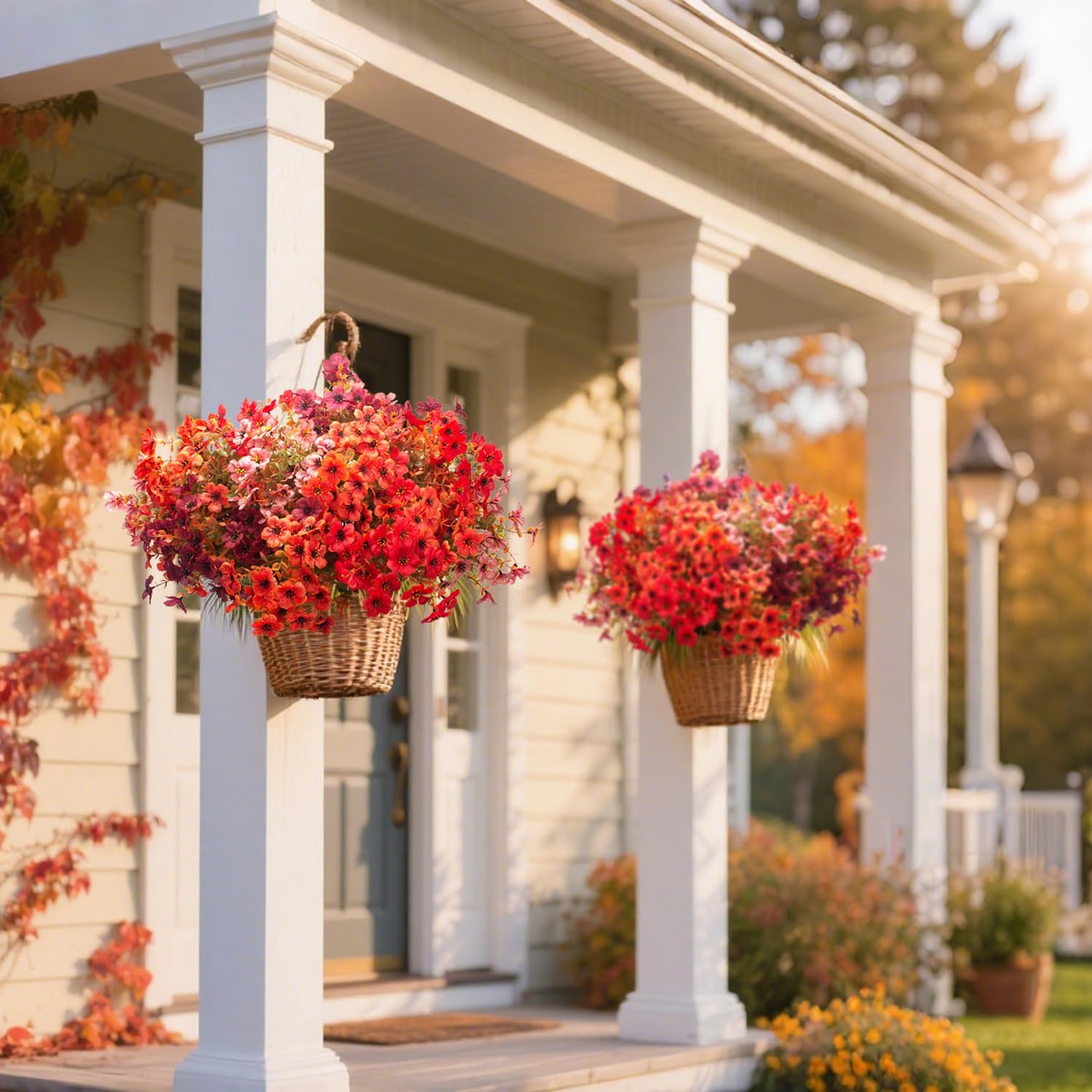 20 Bundles UV Resistant Artificial Fall Flowers - Fake Autumn Plants for Autumn Indoor Outdoor Garden Patio Fireplace Window Box Kitchen Home Decor (Fall Orange Mix)