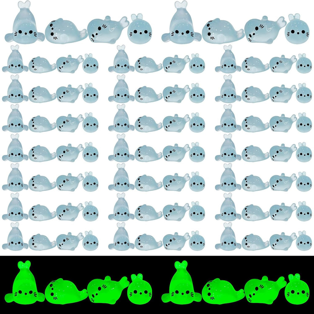 100Pcs Glow in The Dark Mini Seal Figurines, Cute Luminous Resin Sea Animal Decorations for DIY Crafts, Fairy Garden, Aquarium, and Home Decoration