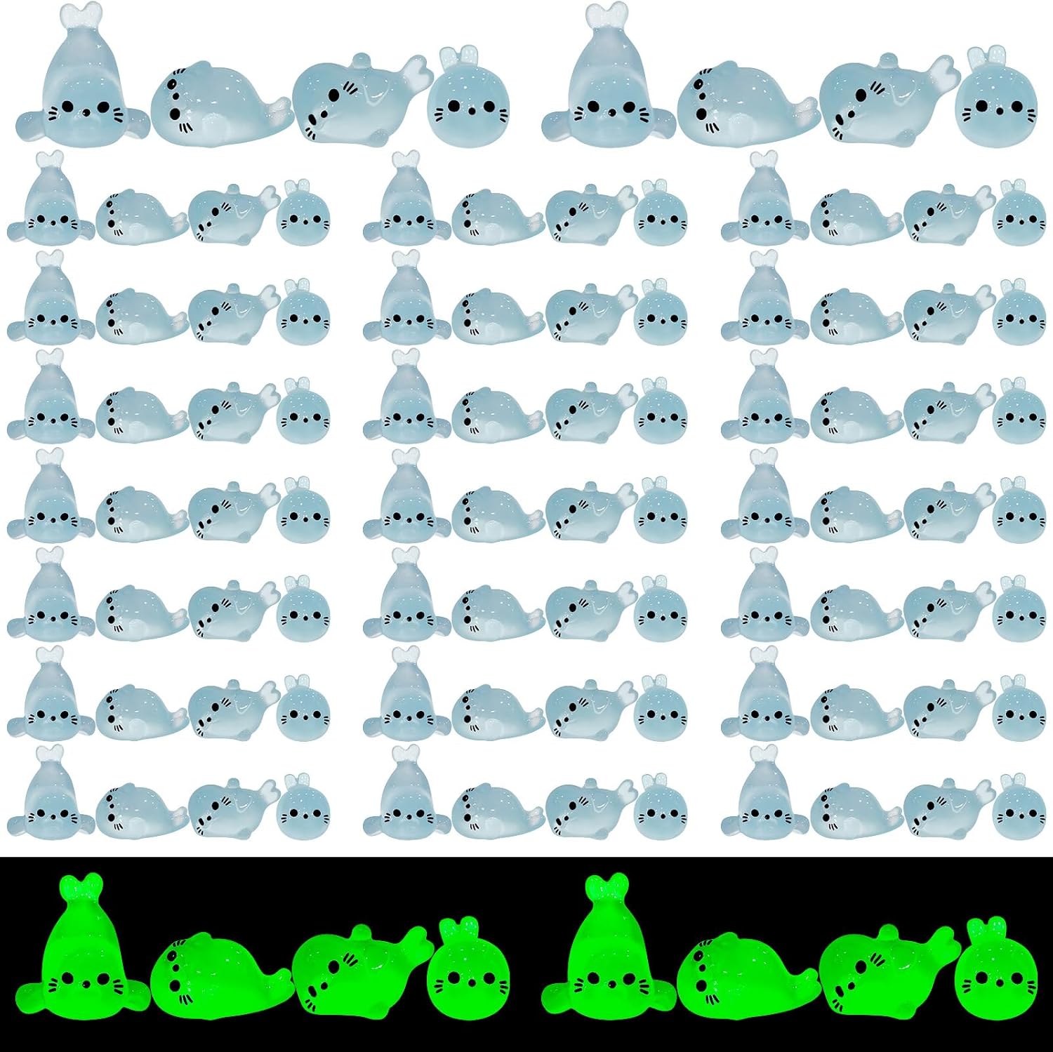 100Pcs Glow in The Dark Mini Seal Figurines, Cute Luminous Resin Sea Animal Decorations for DIY Crafts, Fairy Garden, Aquarium, and Home Decoration