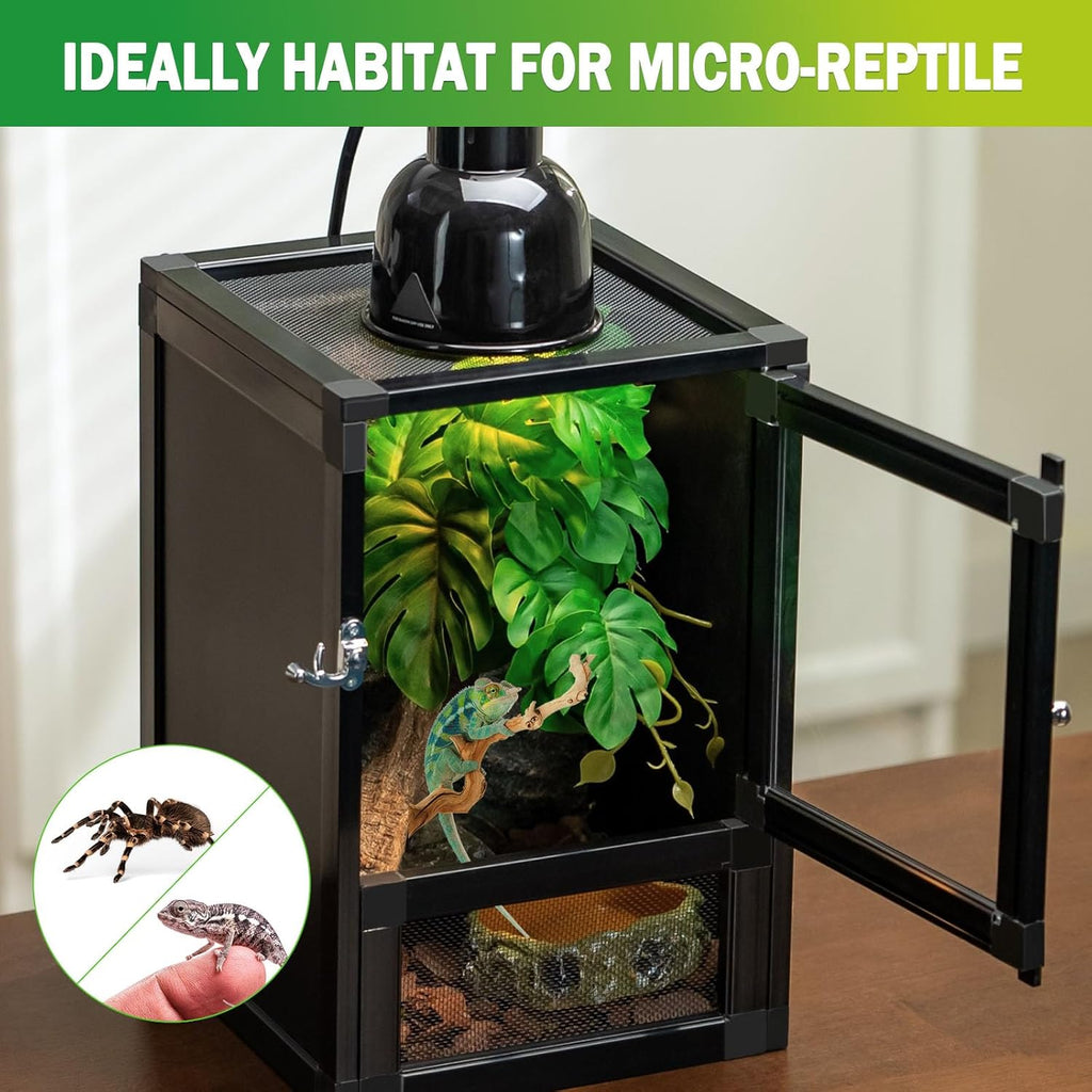 Jumping Spider Enclosure, Toxirium 8" x 8" x 12" Small Reptile Cage Hatching Habitat, Screen & Acrylic Doors, Ventilated Terrarium for Lizards, Snakes, Frogs, Easy Assembly, Two Doors