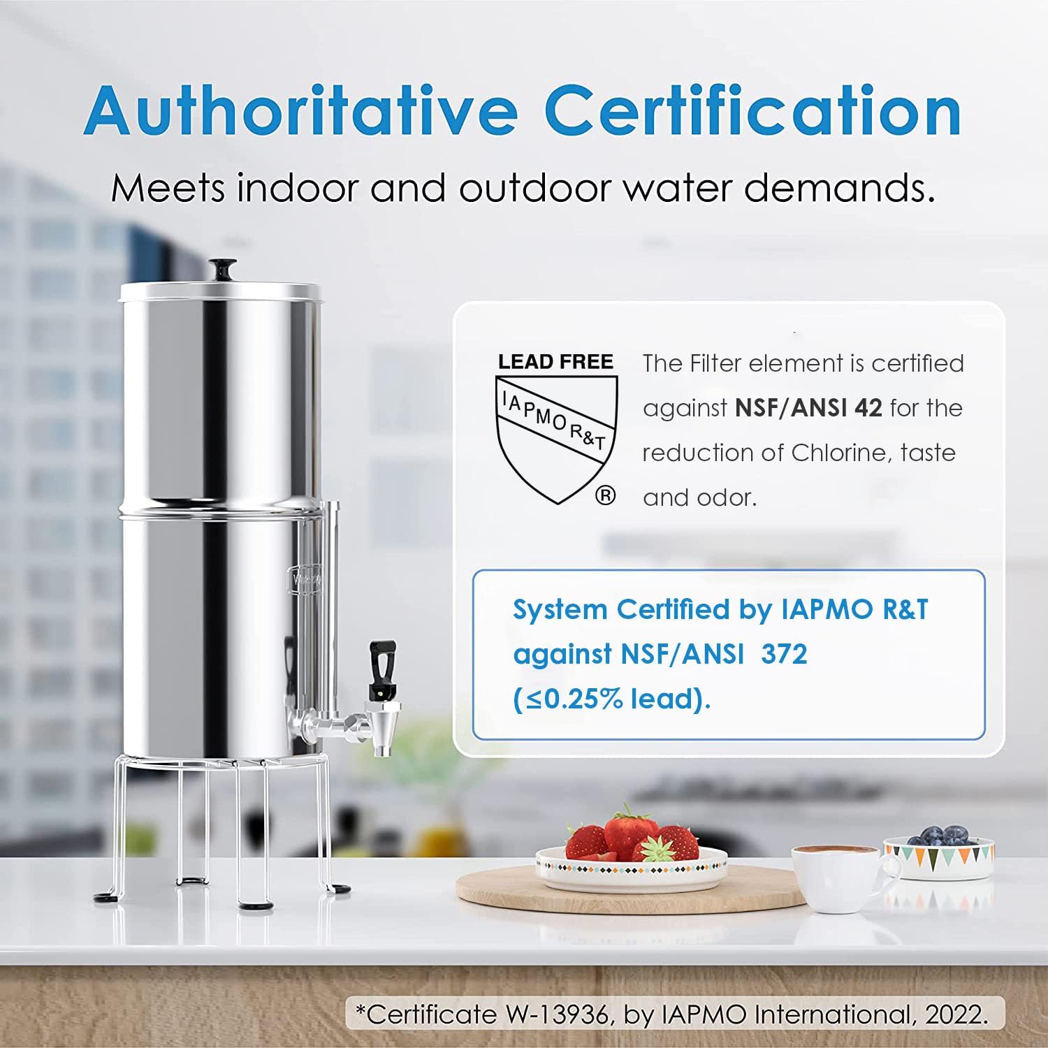 Waterdrop Water Filter System, NSF/ANSI 42&372 Standard, 2.25G Stainless-Steel System with 2 Filters, Sight Glass Spigot and Stand, Reduces Chlorine and Lead-King Tank Series, WD-TK-S