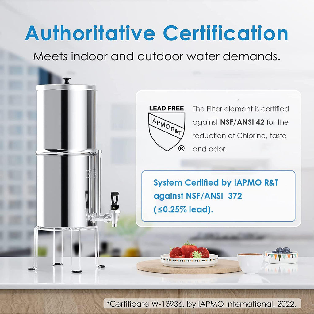 Waterdrop Gravity-fed Water Filter System, 2.25G Stainless-Steel System with 4 Filters, Metal Water Level Spigot and Stand, NSF/ANSI 42&372 Standard, Reduces Chlorine-King Tank for Emergencies