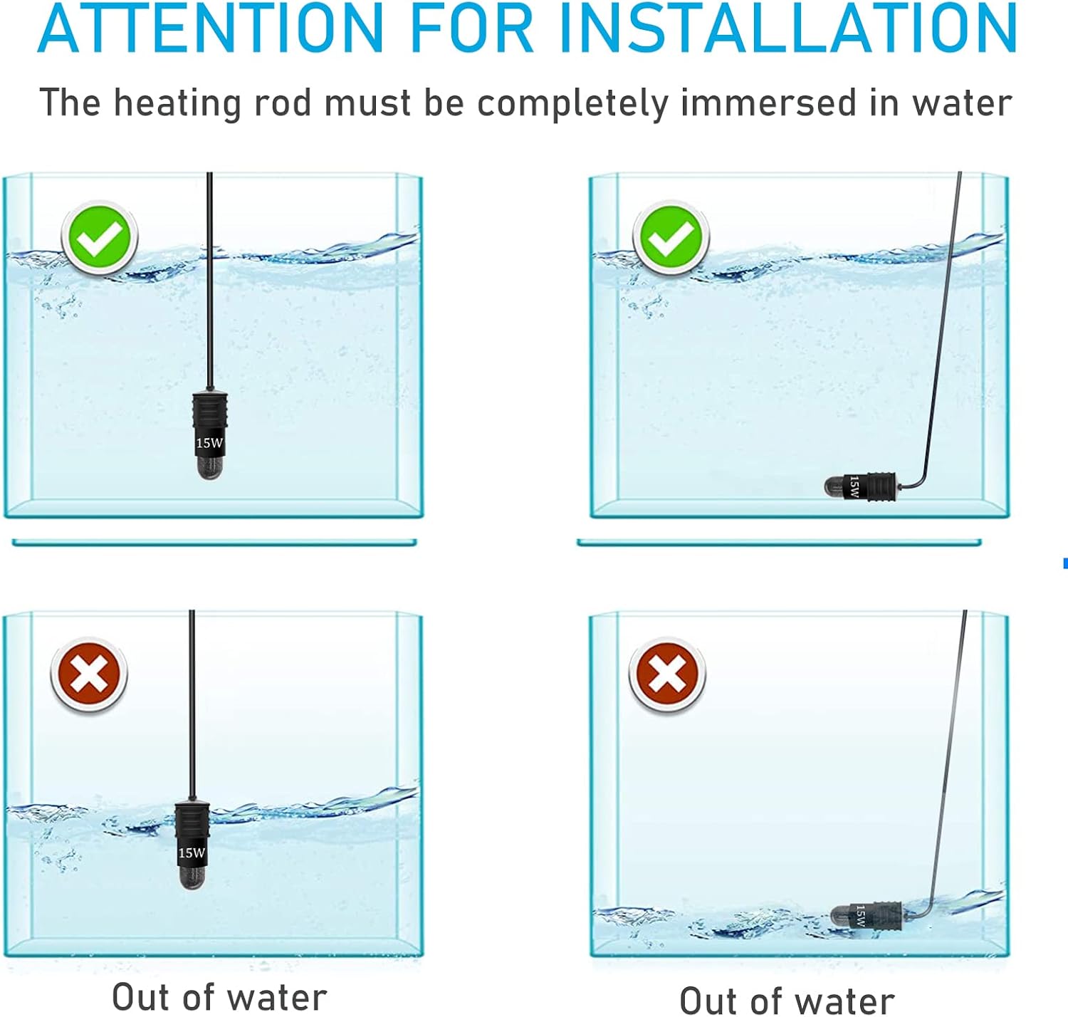 YukiHalu Super Mini Aquarium Heater, 10W 20W 30W Adjustable Fish Tank Heater with External Controller, Overheating Protection, LED Display, Used for 0.5-5 Gallons(30 watts)