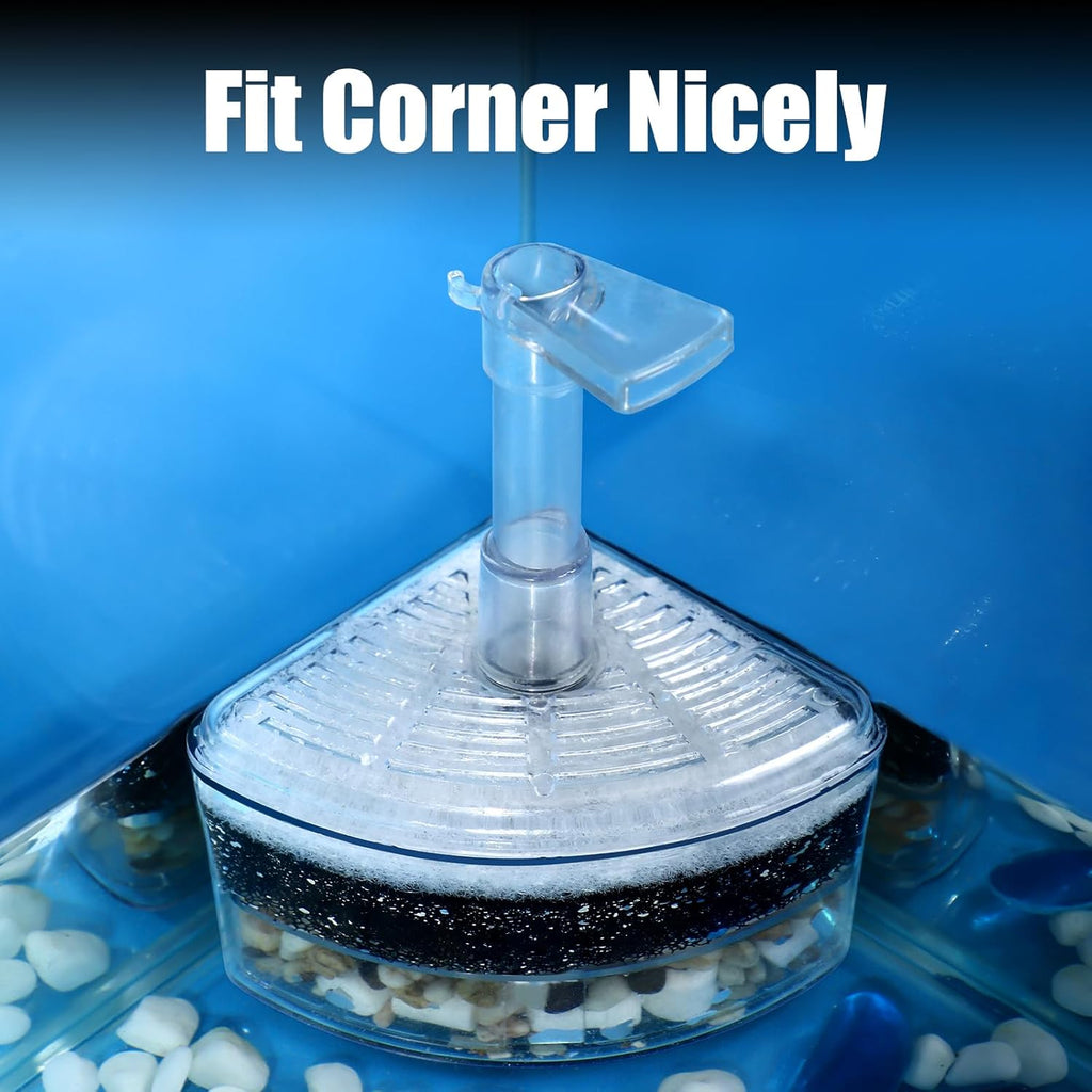 AQUANEAT Aquarium Air Driven Corner Sponge Filter, for Fry Shrimp Nano Fish Tank, with Multi Kinds of Filter Media (Small)