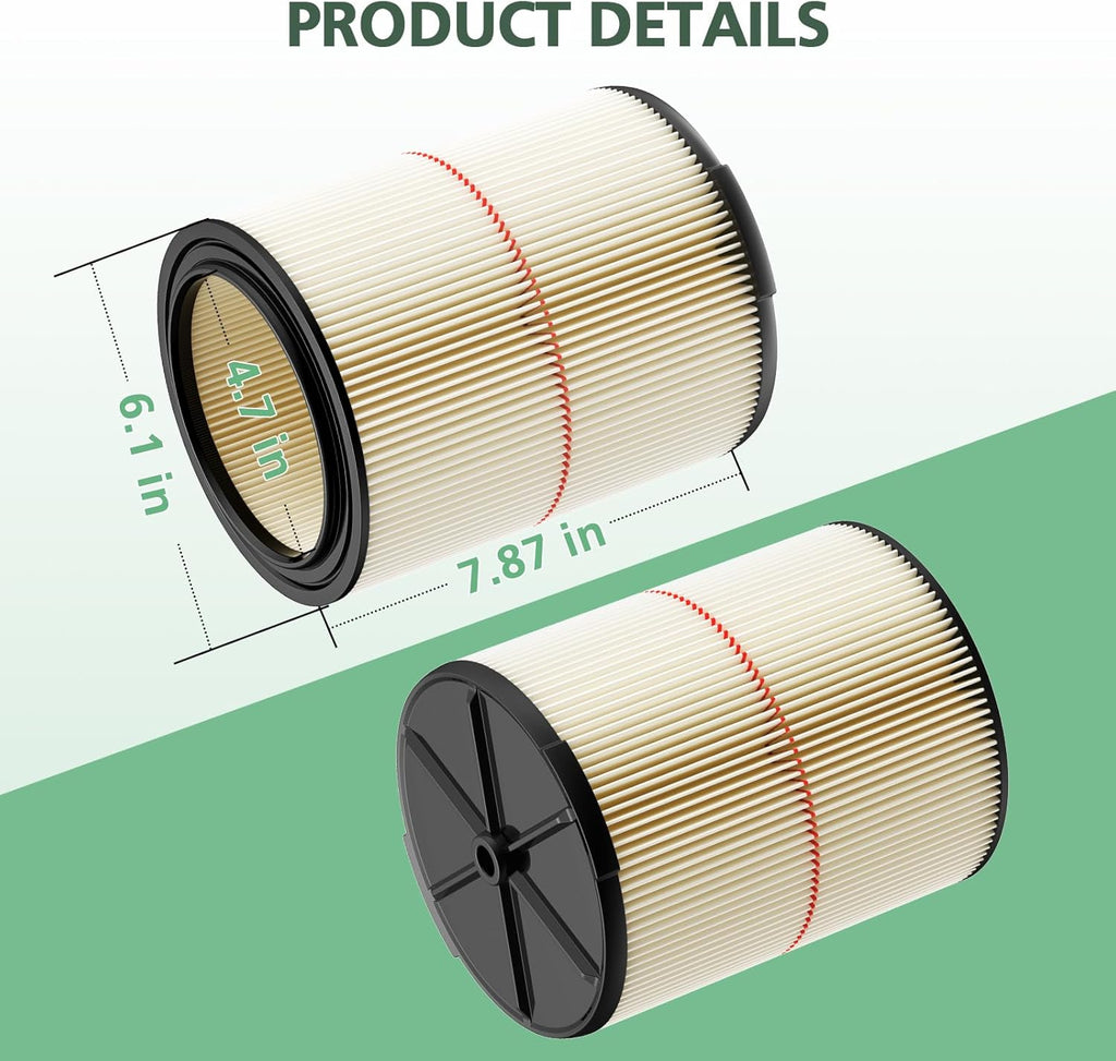2Pack Replacement Filter For Craftsman ‎CMXEVBE17595 6.5 Peak HP 16 Gallon Wet Dry Vac, Fit for 16 Gallon Heavy-Duty Shop Vacuums
