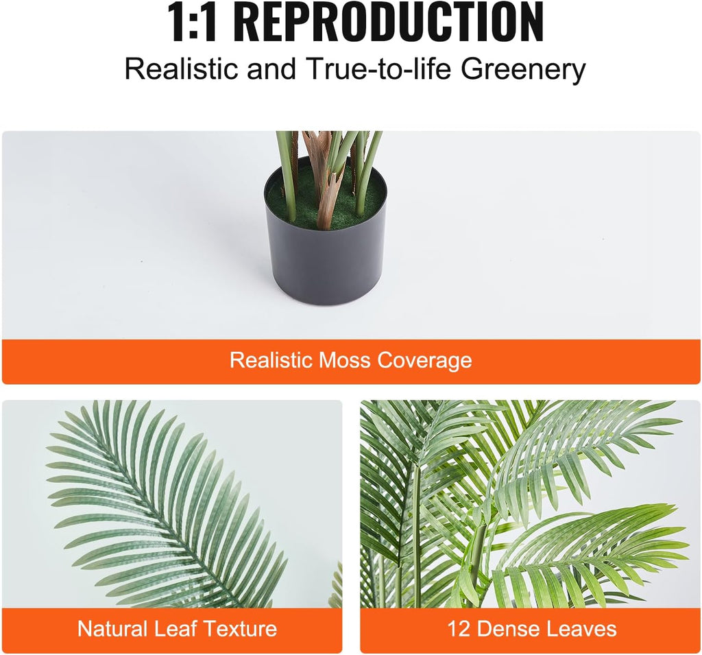 VEVOR Artificial Palm Tree, 6 FT Tall Faux Plant, Secure PE Material & Anti-Tip Tilt Protection Low-Maintenance Plant, Lifelike Green Fake Tree for Home Office Warehouse Decor Indoor Outdoor