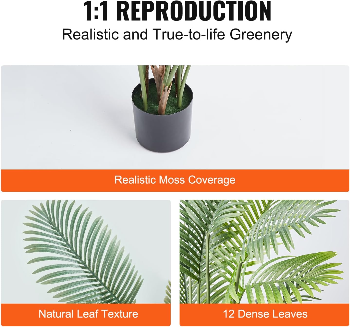 VEVOR Artificial Palm Tree, 6 FT Tall Faux Plant, Secure PE Material & Anti-Tip Tilt Protection Low-Maintenance Plant, Lifelike Green Fake Tree for Home Office Warehouse Decor Indoor Outdoor