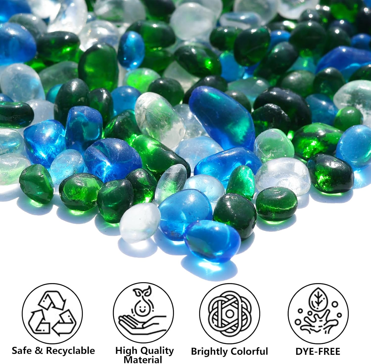 Sea Glass Stones - Green Mixed Clear Glass Pebbles Gemstones - Perfect for Aquarium Rocks, Fish Tank Gravel, Vase Fillers, DIY Crafts, and Home Decor (0.9LB/14oz)