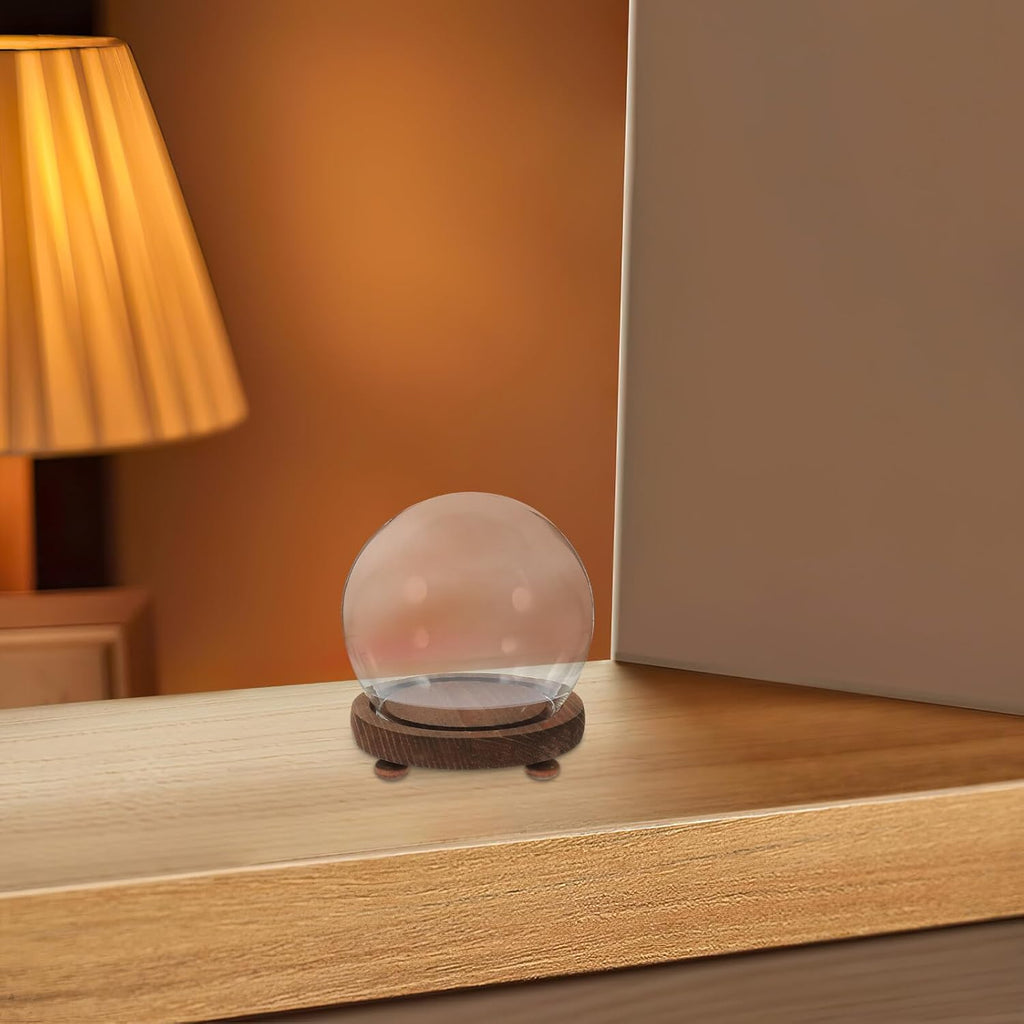 Clear Glass Cloche Display Dome Bell Jar with Wood Base Diy Snow Globe Kit Keepsake Display Case Terrarium for Preserved Plant Succulent Craft 3.9 Inch