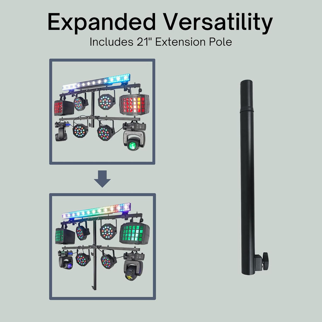 Rockville ACC-T Collapsible Tree Bar Accessory, Heavy-Duty Steel, 8 Mounting Points, 200 lb Load Capacity, 48" Wide, Includes 21" Extension Pole & Travel Bag, Perfect for DJ Lighting & Event Setups