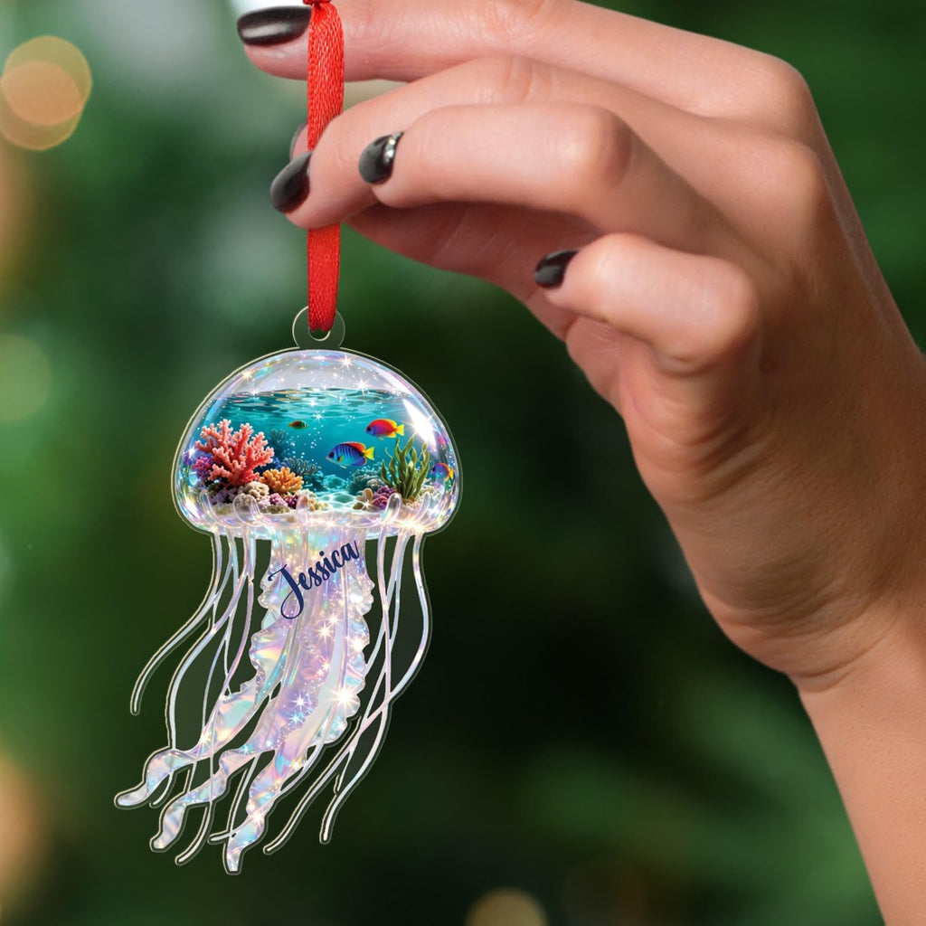 Jellyfish 2D Flat Acrylic Ornament, Personalized Sea Animal Christmas Ornament, Animal Under The Sea Keepsake, Gift for Grandkids Baby Bestie, Custom Name Jellyfish Christmas Ornaments 2025