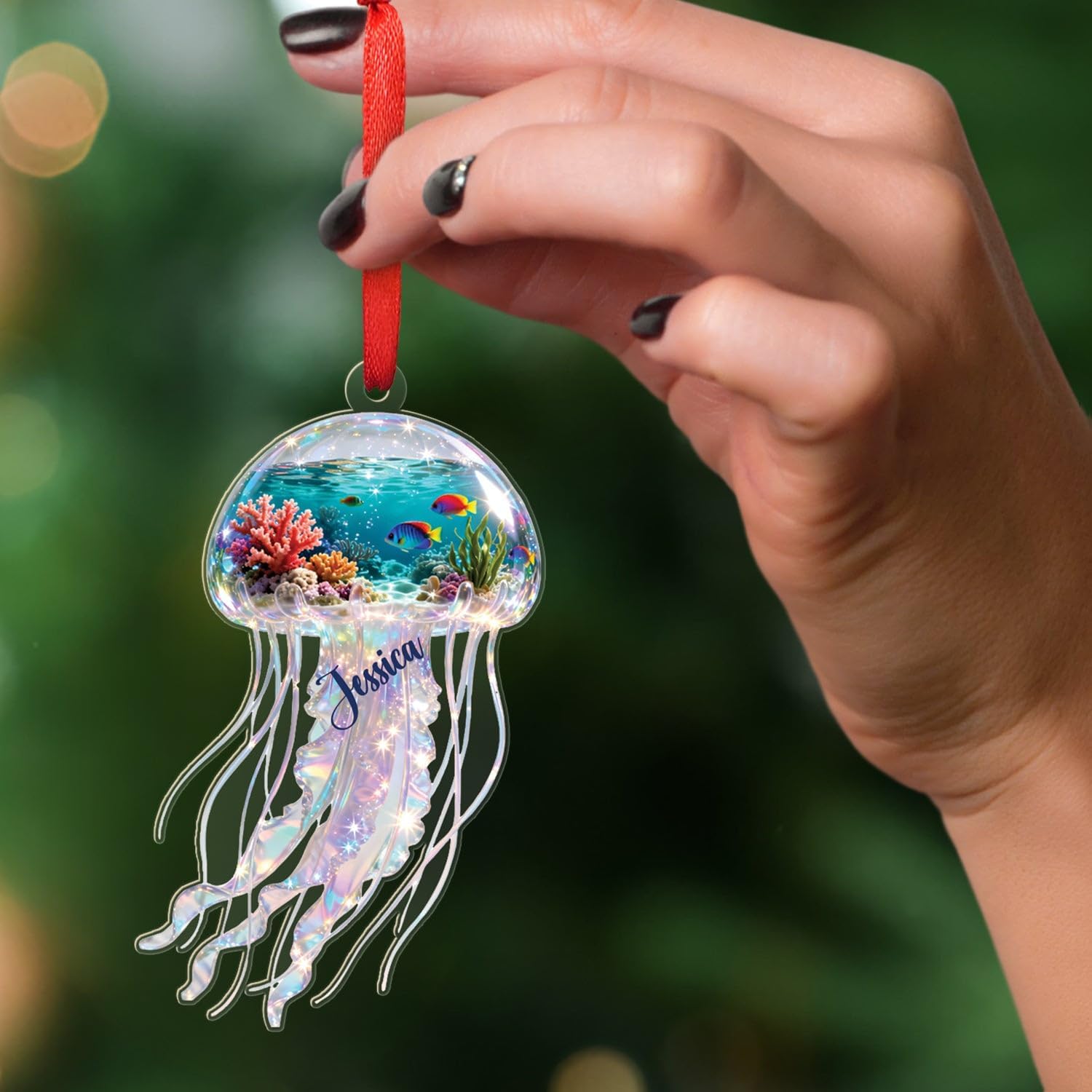 Jellyfish 2D Flat Acrylic Ornament, Personalized Sea Animal Christmas Ornament, Animal Under The Sea Keepsake, Gift for Grandkids Baby Bestie, Custom Name Jellyfish Christmas Ornaments 2025