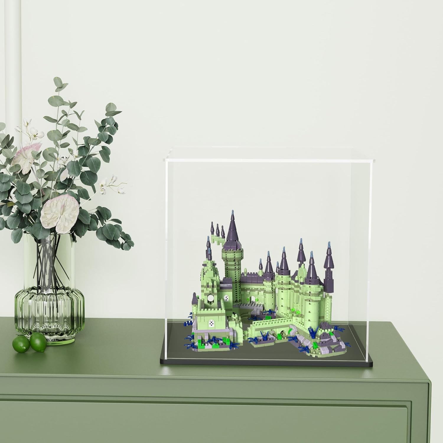 SVENJBB Acrylic Display Case, 10x8x9 Inch Cube Acrylic Boxes for Display, Clear Display Cases with Matte Black Base and Lid for Collectibles and Miniature Dollhouse