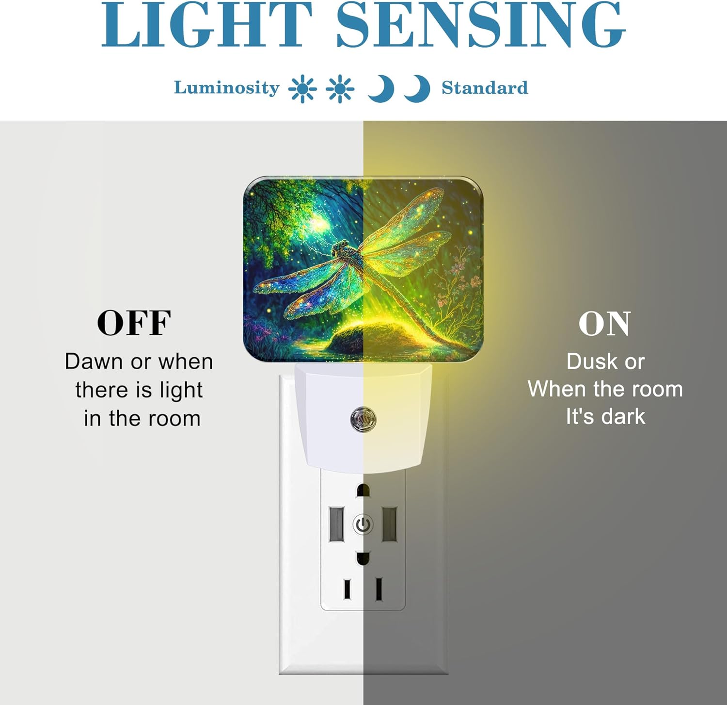 Glowing Dragonfly Plug in Night Lights, Fantastic Enchanted Forest Nightlight Plug Into Wall Dusk to Dawn Sensor for Kid Girls Boys Women Men Bedroom,Hallway,Kitchen,Bathroom,Stairs Decor