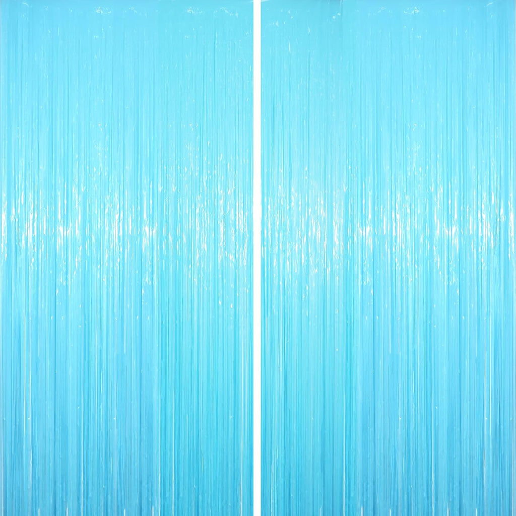 2 Pack Pastel Blue Tinsel Foil Fringe Curtains, Blue Party Decorations, Metallic Tinsel Party Streamers Backdrop for Birthday Baby Shower Gender Reveal Wedding Party Decorations