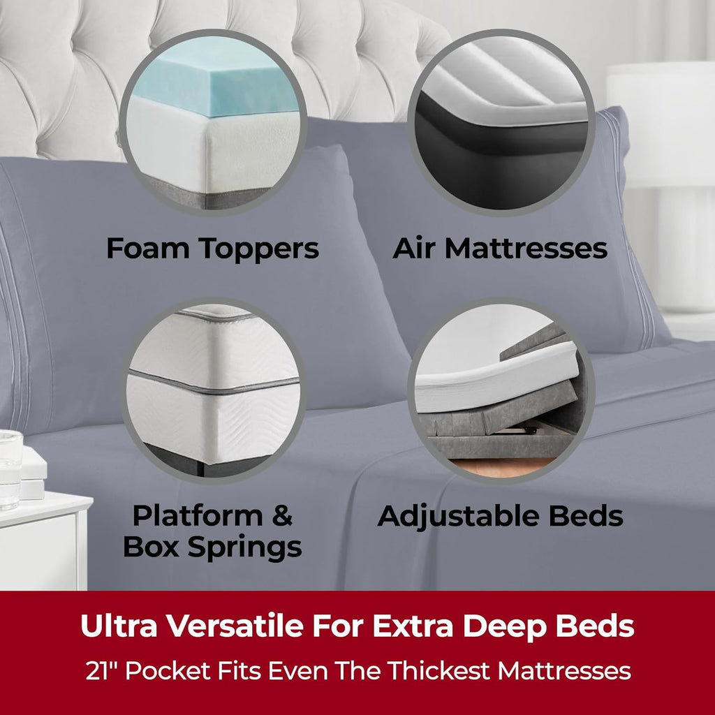 Mellanni Extra Deep Twin XL Sheets - 3 PC Iconic Collection Bedding - Hotel Luxury, Ultra Soft, Cooling Bed Sheets - Wrinkle, Fade, Stain Resistant (Twin Extra Long, Navy Blue)