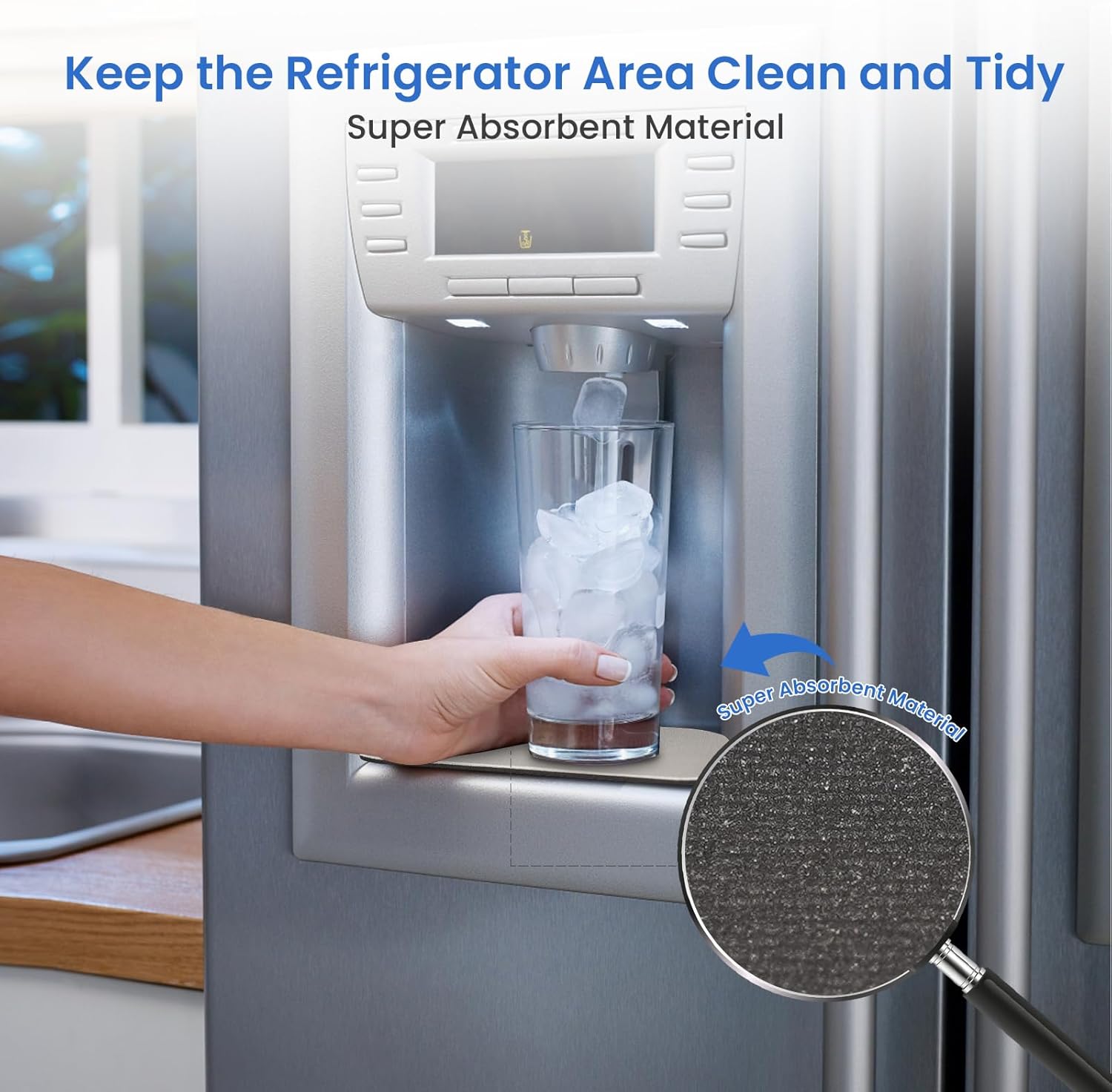 GLACIER FRESH Cuttable Refrigerator Drip Catcher, Water Absorbent Fridge Water Dispenser Drip Tray, Replacement for Whirlpool, GE, Samsung Fridge Accessories, Grey (Rectangular - 2pcs)