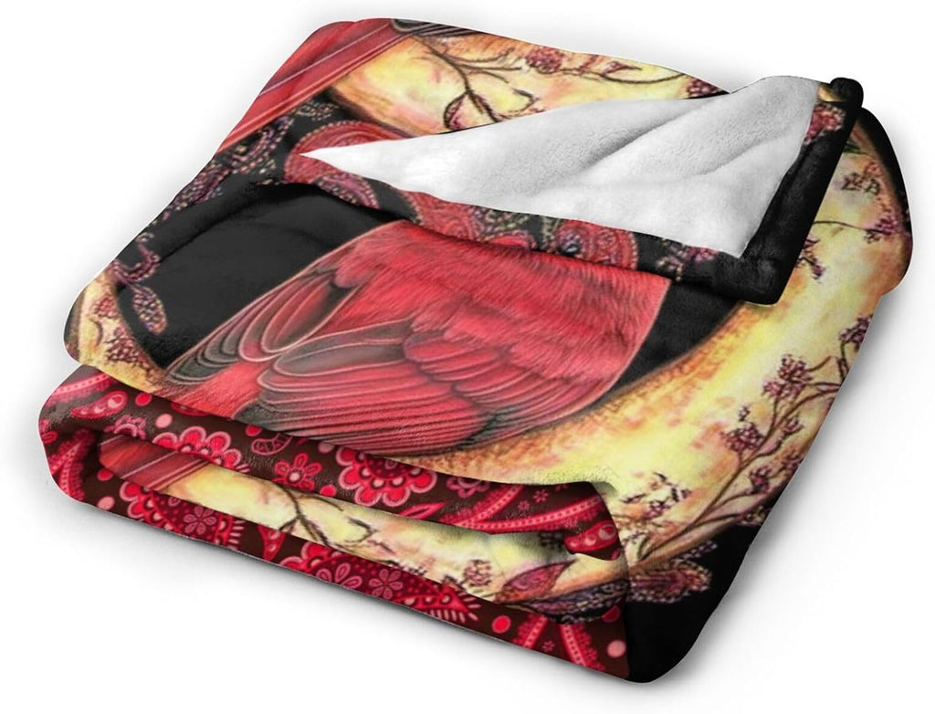 Cardinal Blanket Cardinals Moon Throw Red Bird Christmas Blanket Flannel Stuff Merch Cozy Decor Fleece Plush Fuzzy Warm Soft Lightweight Bedding Gifts for Lover Girls Women Men Boy Couch Sofa 80"X60"