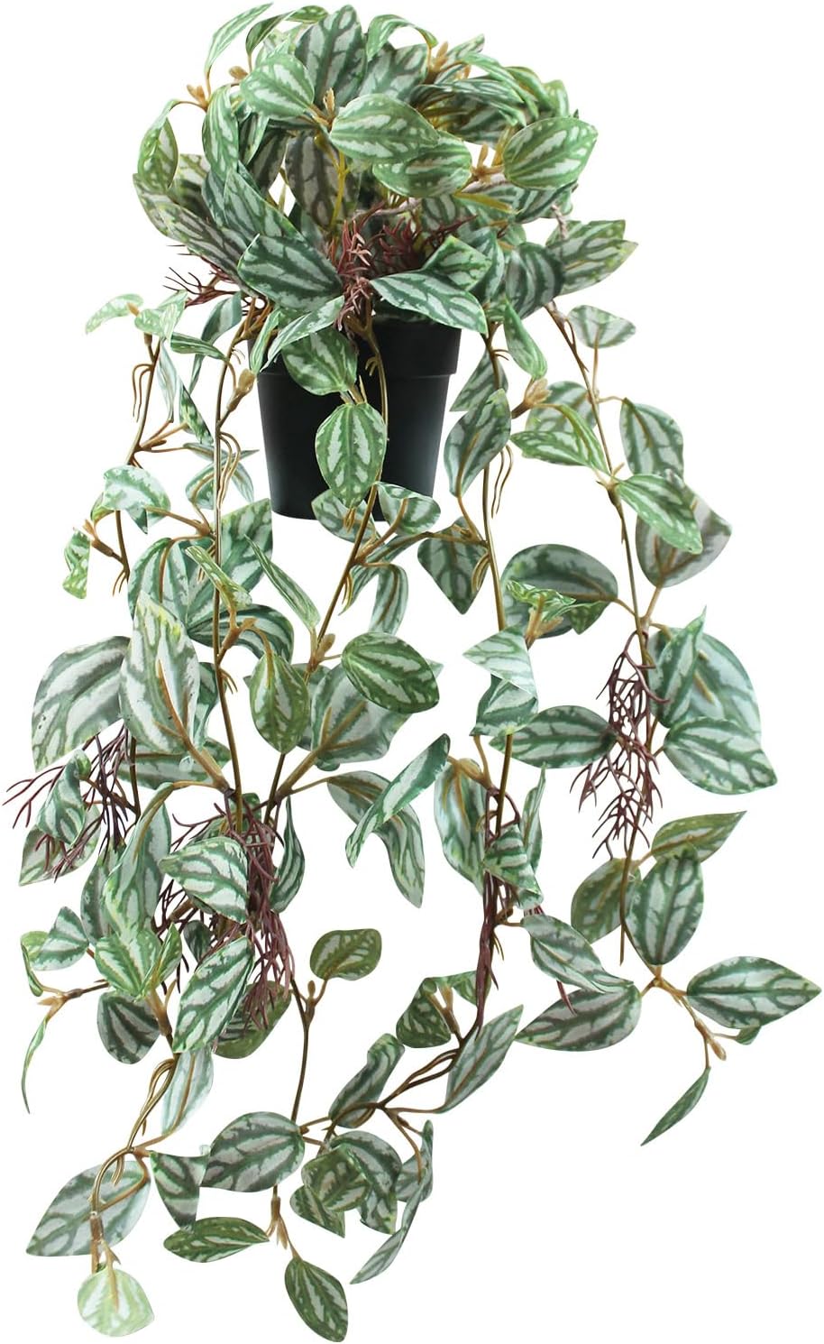 Artificial Hanging Ivy Plants Realistic 3D Watermelon Texture Fake Peperomia Leaves Faux Potting Vine Green Plants for Indoor Outdoor Home Garden Decor
