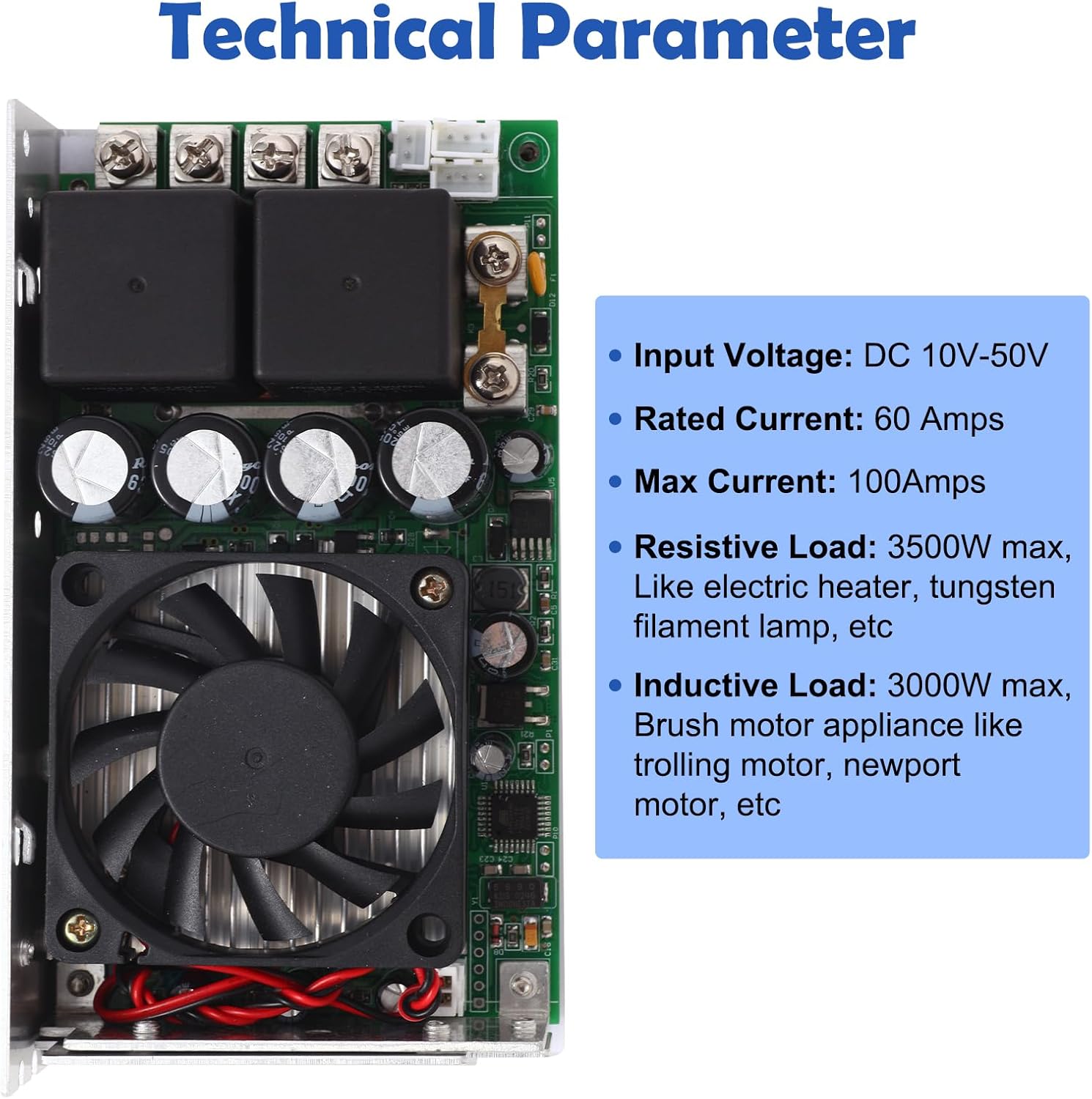 Industrial Grade PWM DC Motor Speed Controller, DC 10V-50V / Rated 60A / Max 100A Industrial Grade DC Brush Motor Controller with Fuse & CW/CCW Switch & Potentiometer Knob