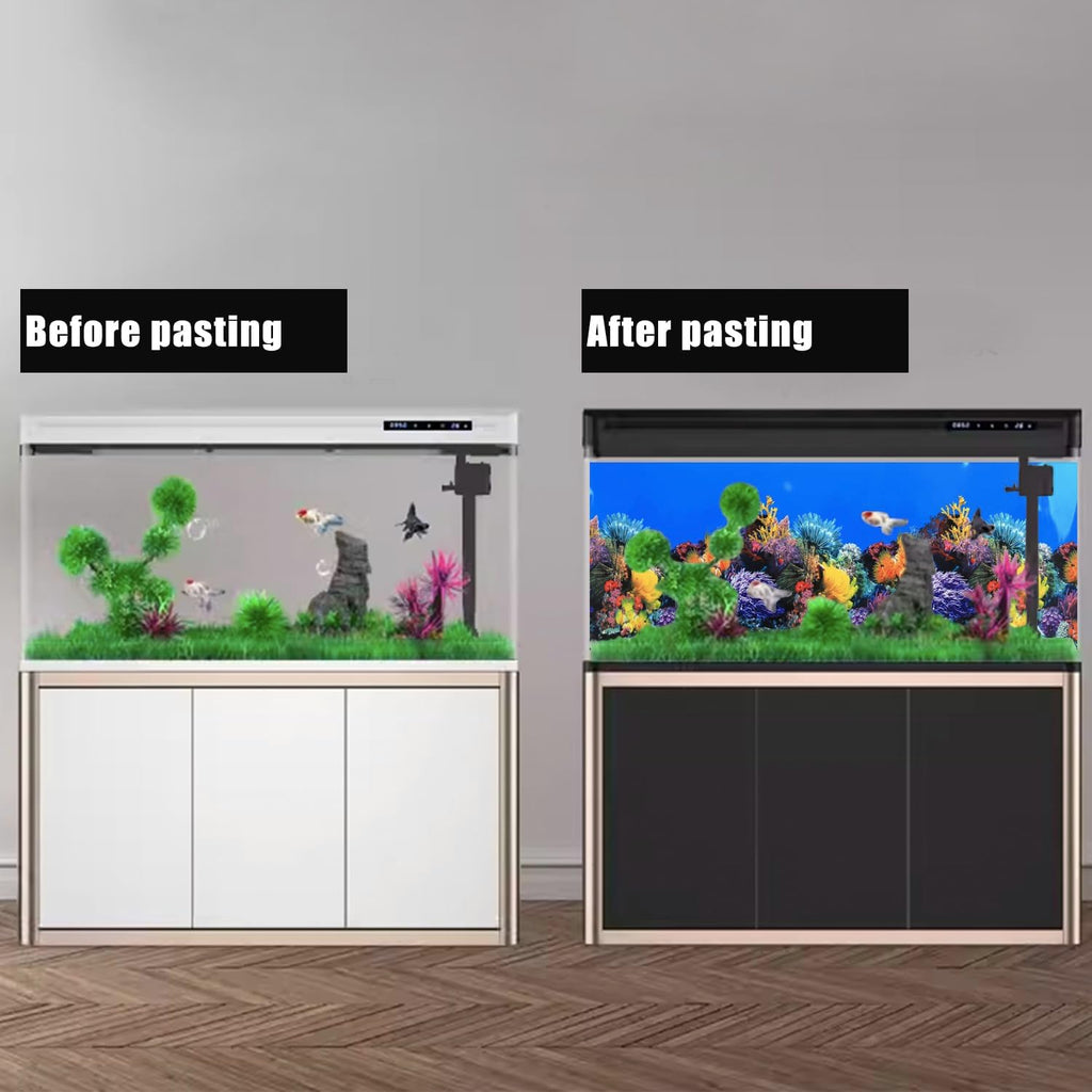 Lainrrew Aquarium Background Poster HD, Dual-Sided Water Plants & Fish Tank Landscape, 16"x40", Vivid Marine Life, Waterproof Scenery, Easy to Install, Durable Tank Decor (Type 4)