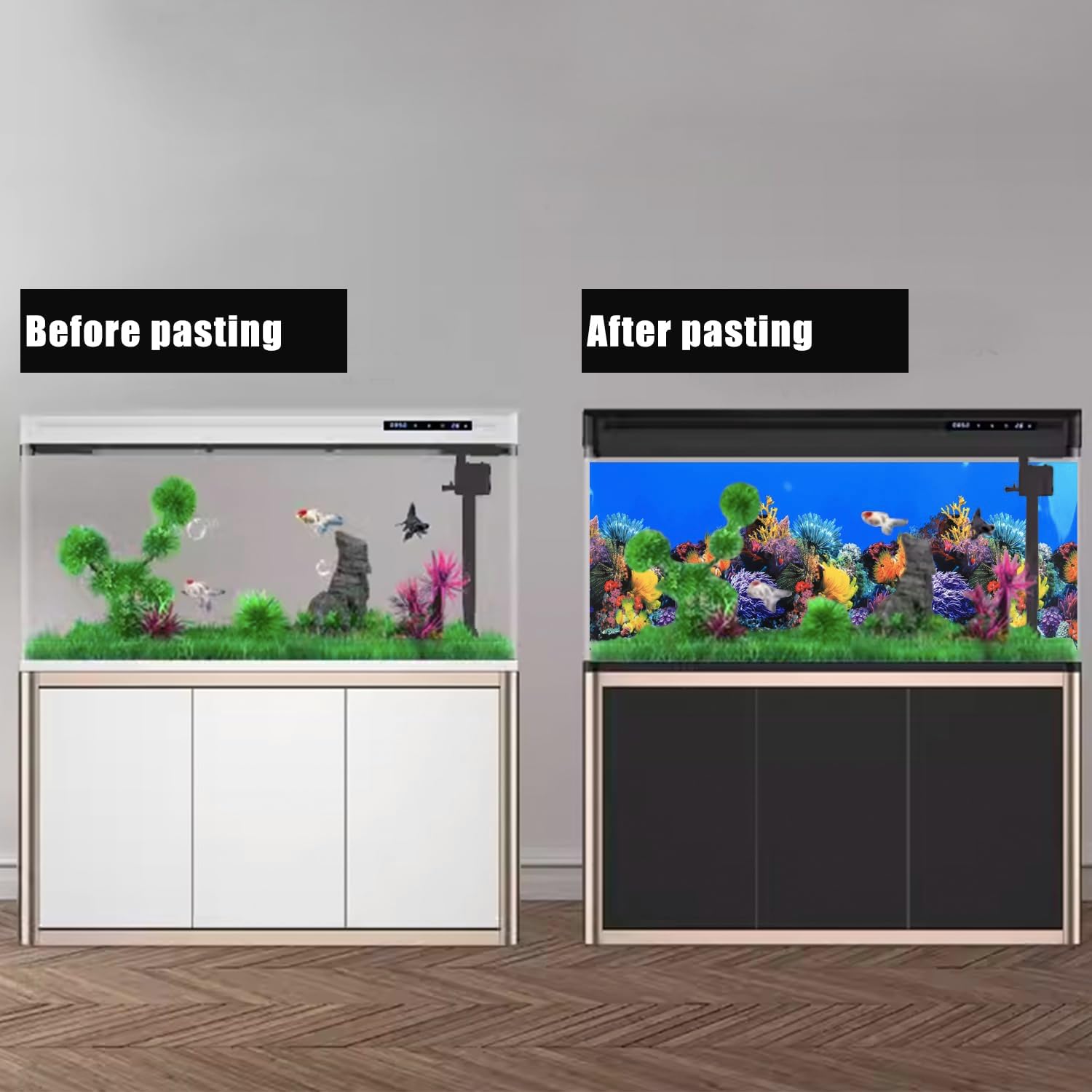 Lainrrew Aquarium Background Poster HD, Dual-Sided Water Plants & Fish Tank Landscape, 16"x40", Vivid Marine Life, Waterproof Scenery, Easy to Install, Durable Tank Decor (Type 4)