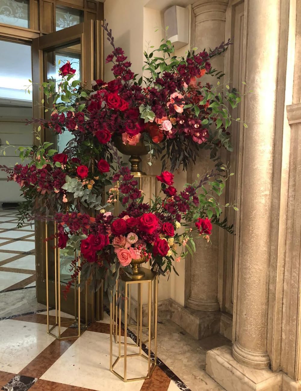 IPOPU Dark Red Flowers Artificial Delphinium 9PCS Burgundy Larkspur Artificial Flowers with Clematis Greenery Burgundy Silk Flowers for Wedding Centerpieces for Home Table Decor (Dark Red)