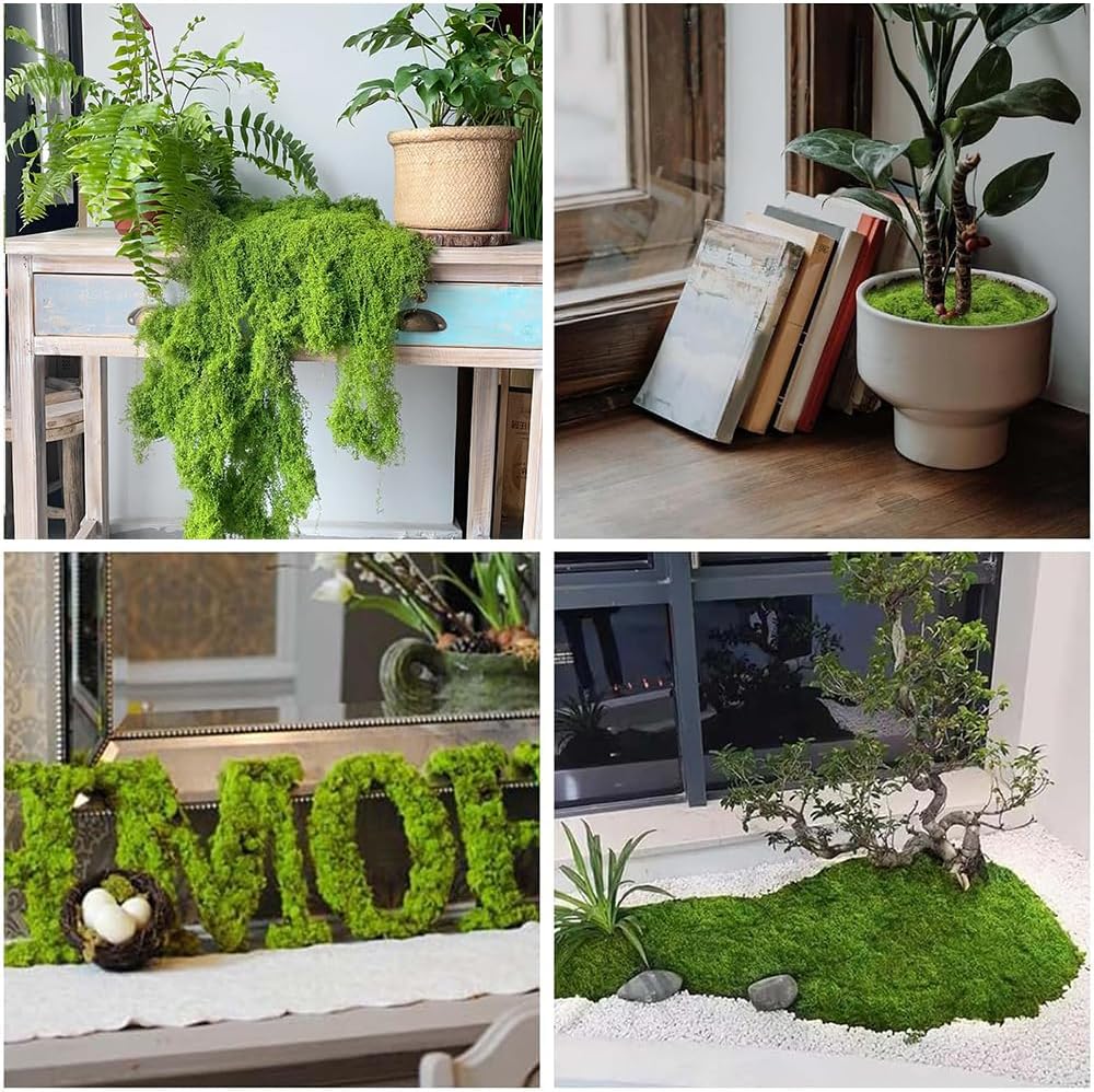 Aiareozy 3.5oz Fake Moss, Fake Green Moss for Potted Plants, Artificial Moss for Crafts, Green Moss for Decorating, Moss Decor Artificial, Faux Moss for Fairy Garden Floral Wedding (100g)