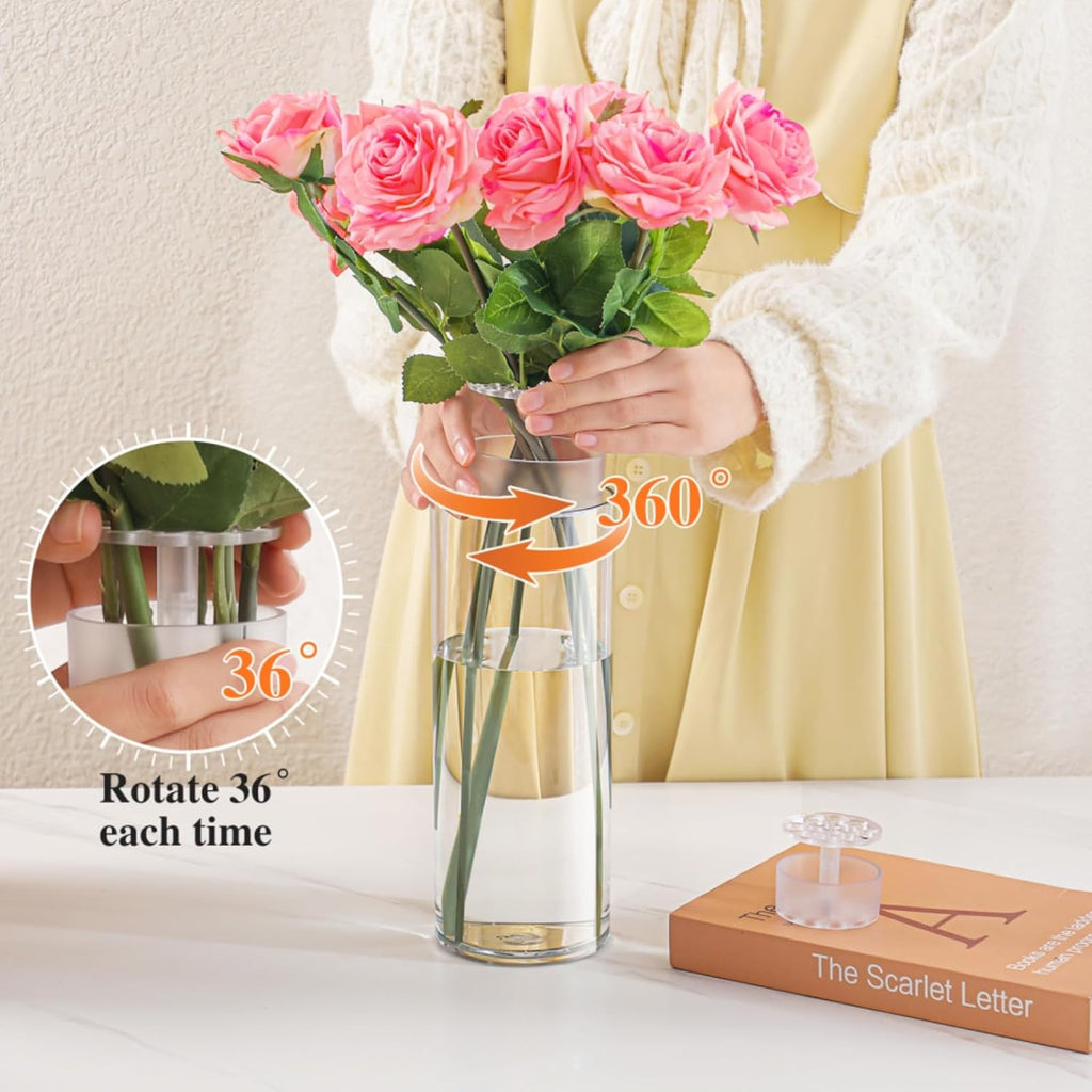 3 Clear Acrylic Cylinder Vase for Centerpieces, Tall Cylinder Plastic Hurricane Vases, Large Unbreakable Flower Vases for Wedding Bouquet (D 4.8" X H 8" + H 10" + H 12" Set of 3 + 2 Holder)