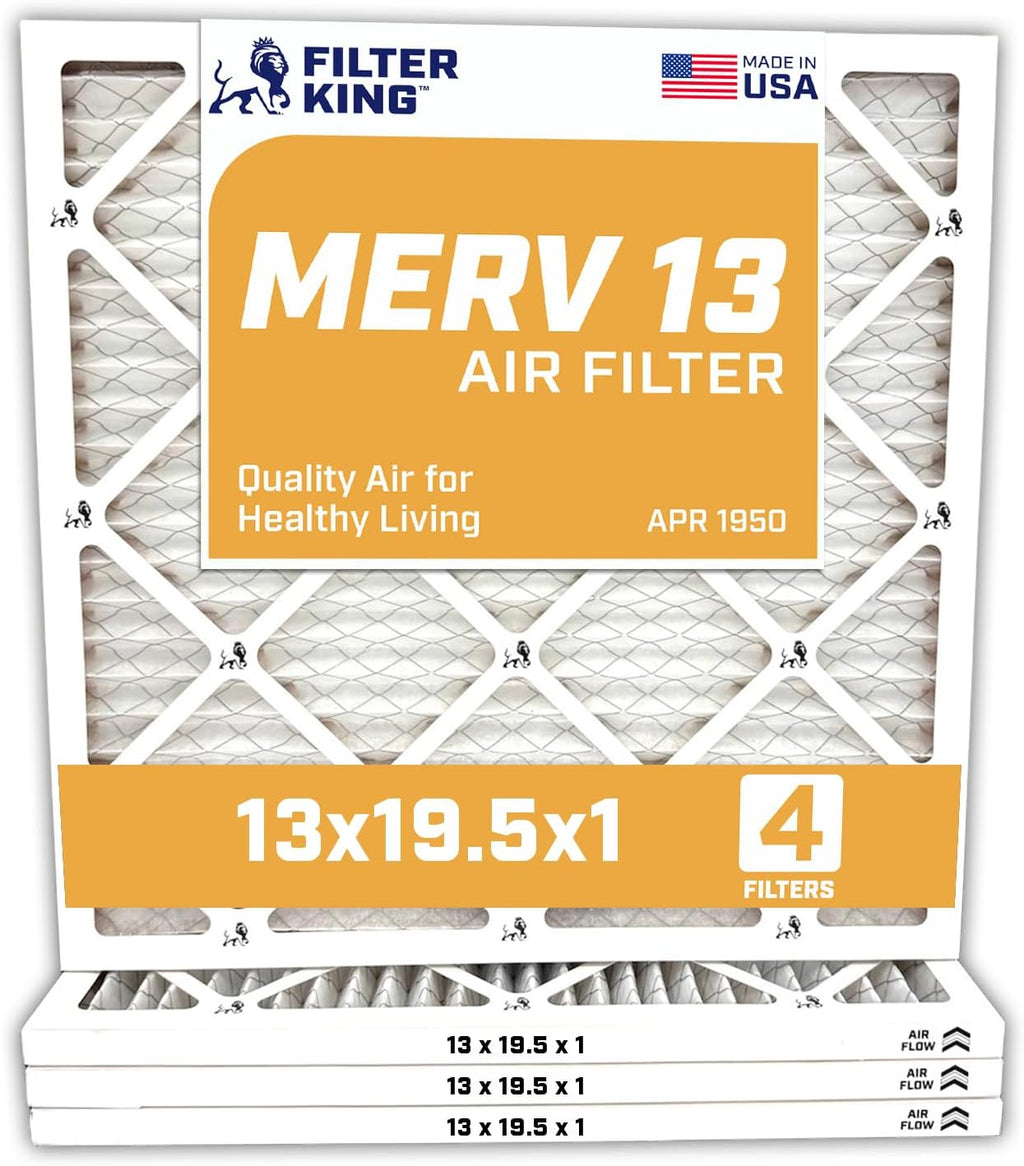 Filter King 13x19.5x1 Air Filter | 4-PACK | MERV 13 HVAC Pleated A/C Furnace Filter | MADE IN USA | Actual Size: 13 x 19.5 x .75"