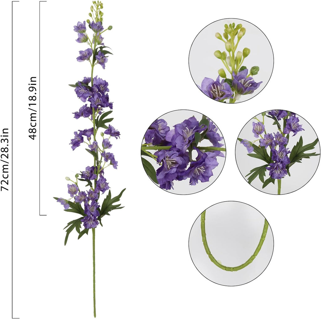 IPOPU Purple Artificial Flowers Faux Delphinium 5PCS Silk Flowers with Stems 28.3" Realistic Larkspur Fake Flowers for Wedding Centerpieces Home Tables Party Decor (Purple)