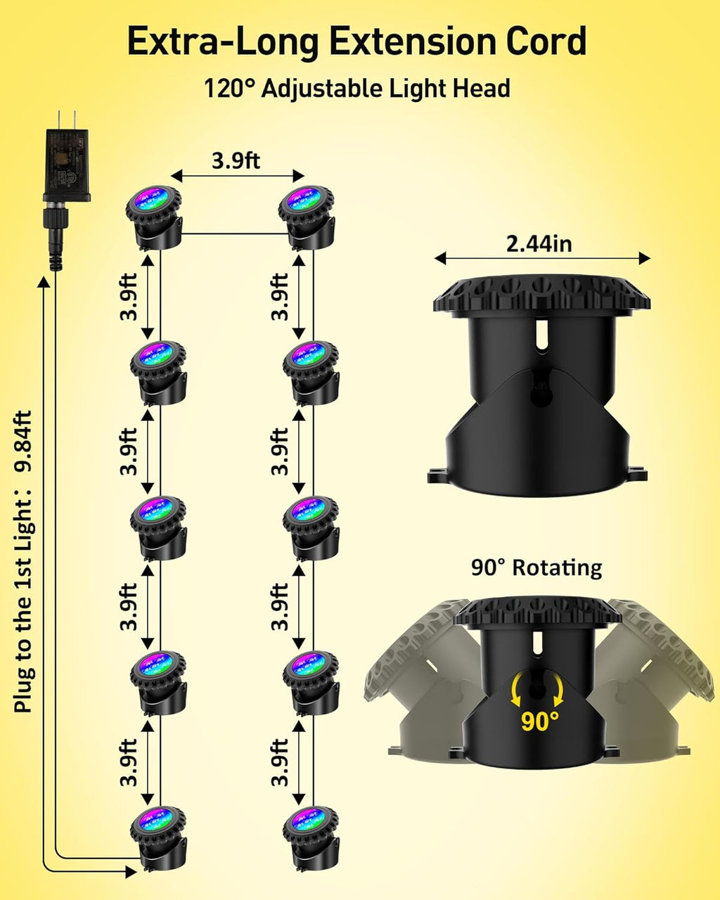 T-SUN Underwater LED Pond Lights – IP68 Waterproof Submersible Fountain Lights with Bluetooth App & Remote, 16 Million Colors Underwater Lighting for Koi Ponds/Garden Water Features Aquarium (10-Pack)