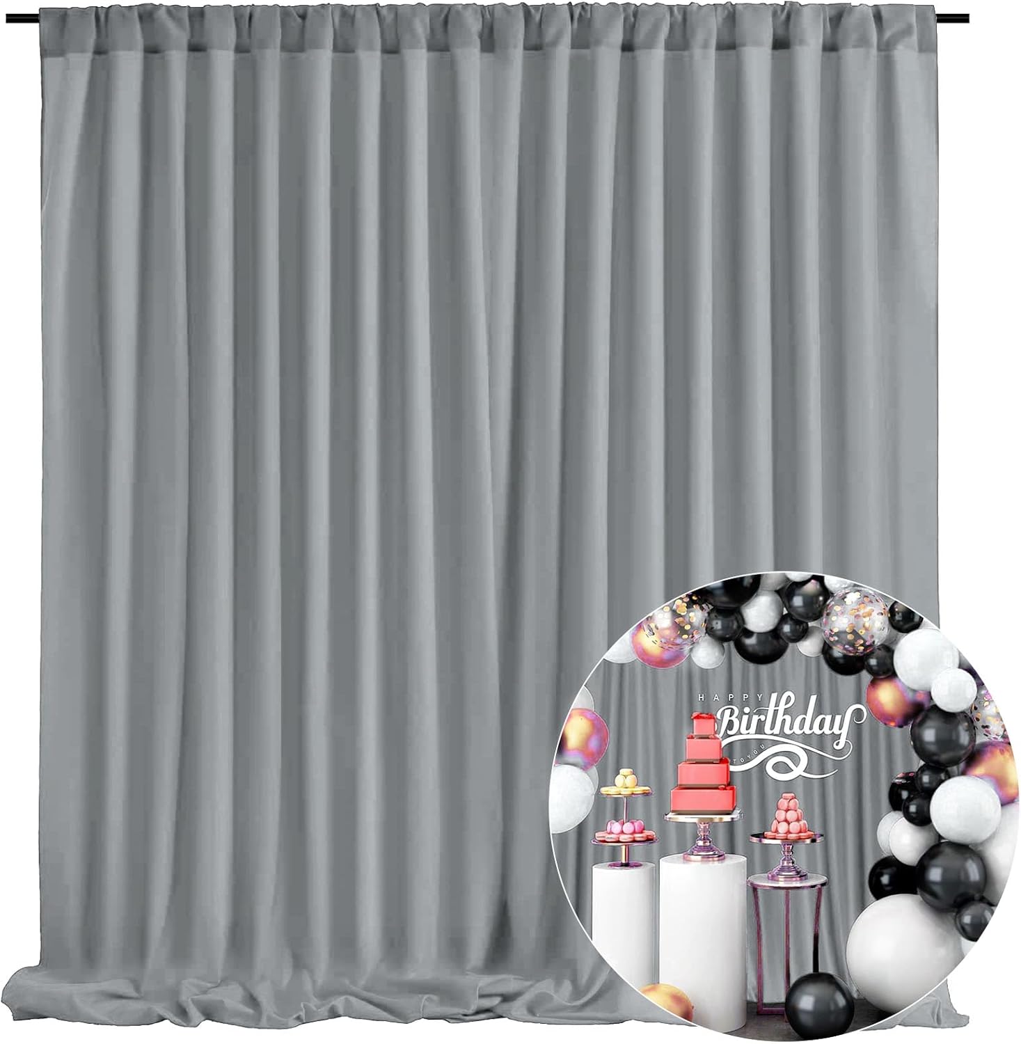 10 x 10 Feet Grey Backdrop Curtain for Partie, Background Curtains for Photoshoot, Birthday, Wedding, Halloween, Thanksgiving, Christmas Day, New Year Party Decorations 5Ft x 10Ft, 2 Panels