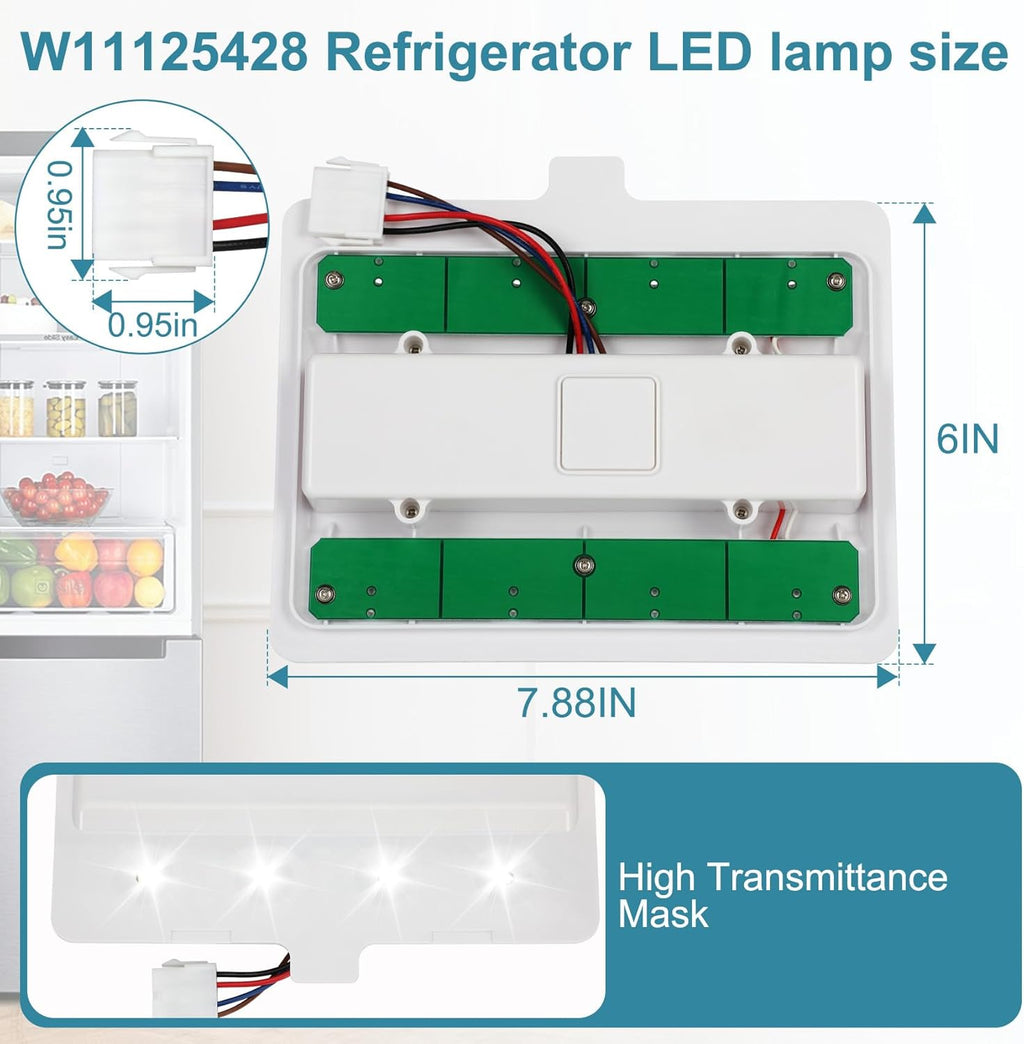Vanesa|W11125428 LED Refrigerator Light Module Assembly Board - Fridge Bulb Replacement Compatible with Whirlpool, KitchenAid, Maytag, Jenn-Air ReplacesW10223894, W10289592, W10318258, W10587287