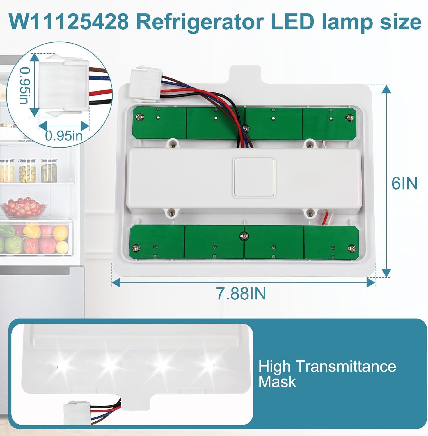 Vanesa|W11125428 LED Refrigerator Light Module Assembly Board - Fridge Bulb Replacement Compatible with Whirlpool, KitchenAid, Maytag, Jenn-Air ReplacesW10223894, W10289592, W10318258, W10587287
