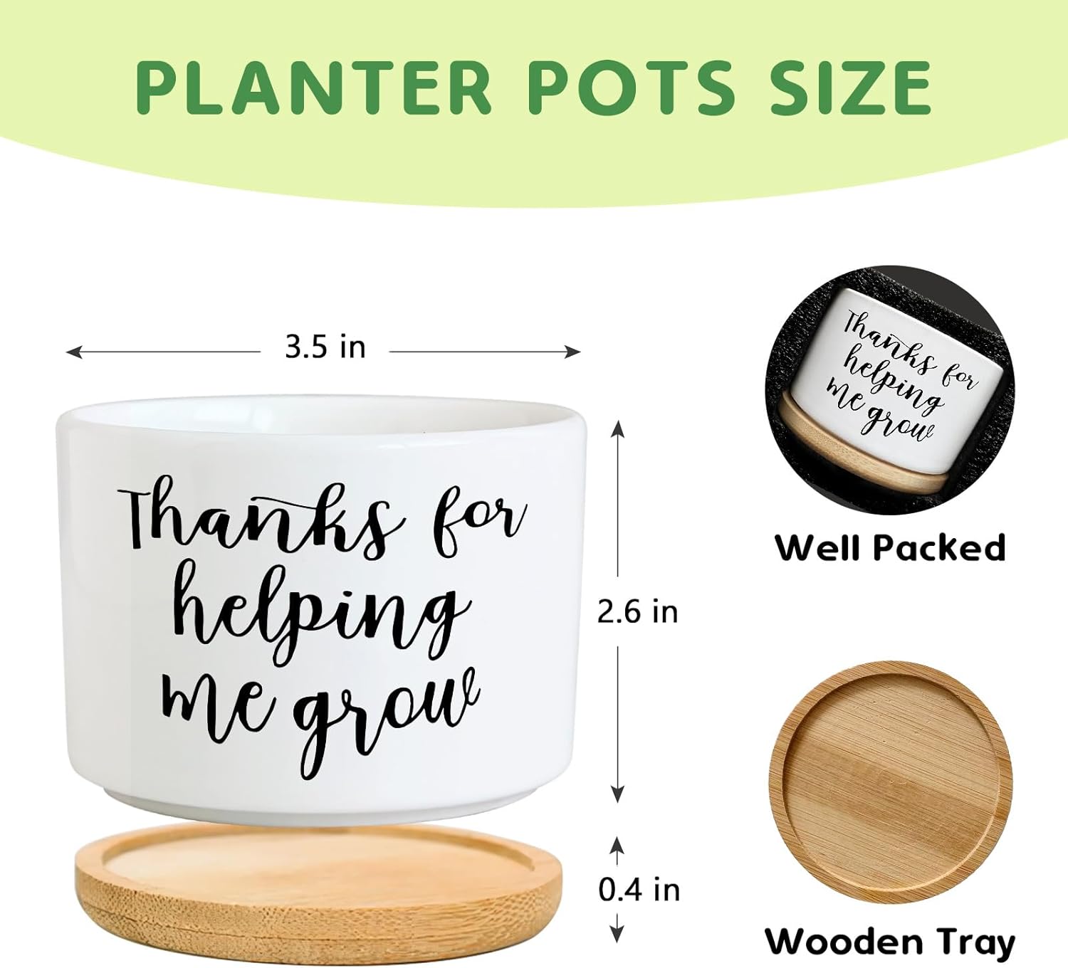 Teachers Appreciation Gift, 3.5 inch Ceramic Succulent Cactus Planter Pots for Indoor Outdoor, Thank You Gift for Mom Teacher Plant Lover Birthday Christmas Teacher's Day (No Plants)