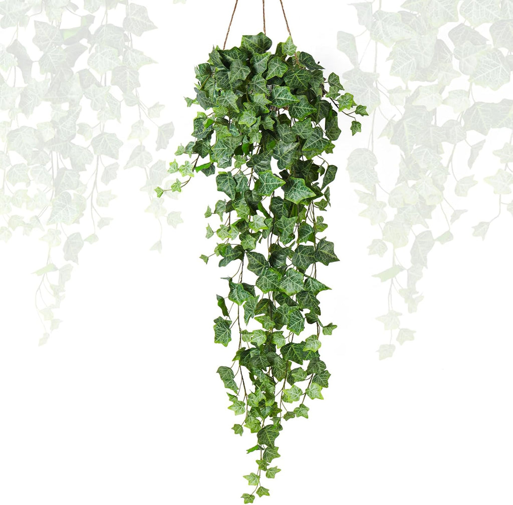 RECUTMS 39.4’’ Fake Ivy Vine Hanging Plant Greenery Artificial Leaves Garland for Indoor Outdoor House Room Patio Shelf Office Wedding Decor (Green and White)