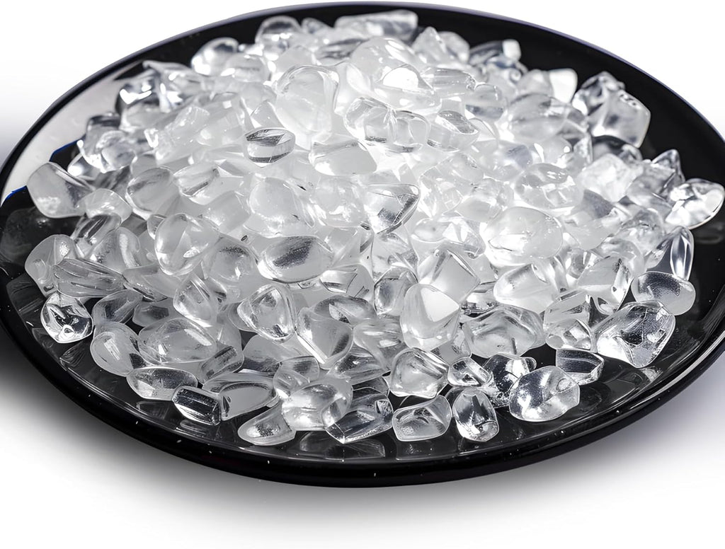 Polished Clear Quartz Crystal Chips 200 Pcs - 0.3", Tumbled Stone Chips Crushed Sea Glass Stones Healing Reiki Crystal Making Home Decoration