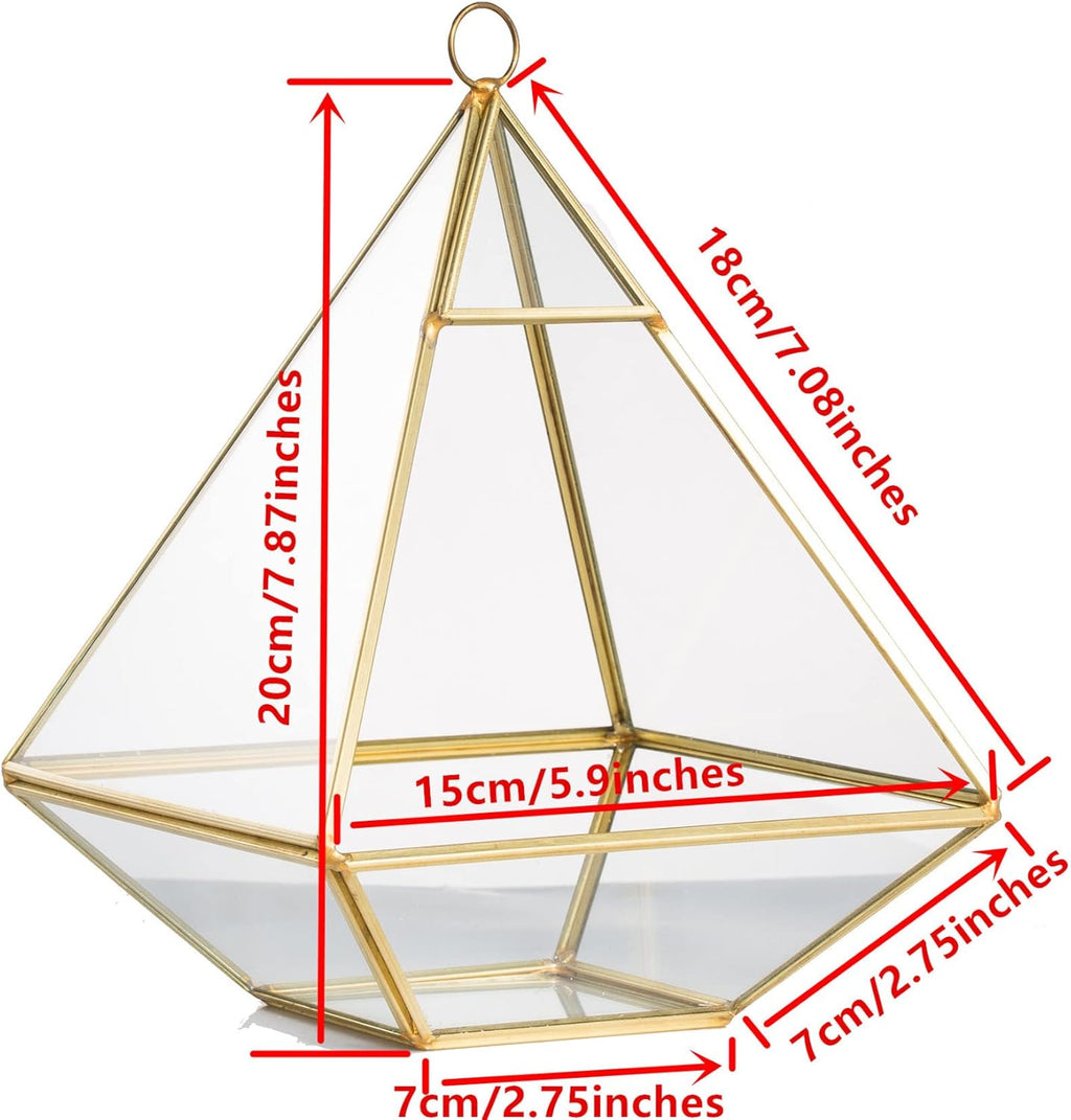 NCYP Geometric Glass Terrarium for Succulent, Air Plants - 5.9x5.9x7.87 Inches - Wall Hanging Glass Planter Pot, Home Garden Tabletop Decoration, Gold (Terrarium Only)