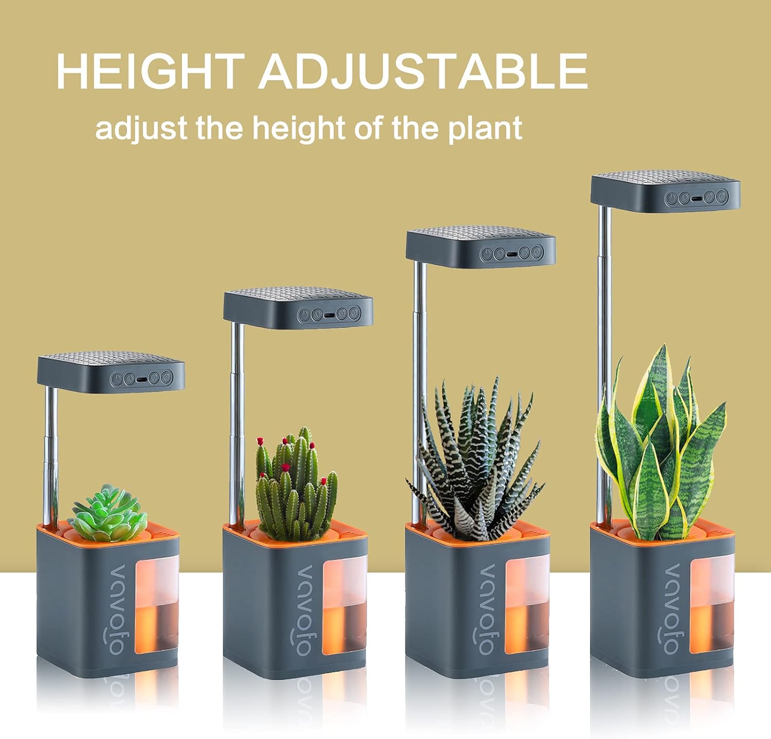 Small Grow Light, Vavofo Mini Desk Plant Light with Planter, Height Adjustable,Germination System, Automatic Timer, Full Spectrum for Indoor Plants, Orange