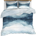 Misty Mountain Duvet Cover Full Size, Foggy Forest Bedding Set 3 Piece Bedroom Decor Teal Ink Landscape Comforter Cover and 2 Pillow Sham with Zipper Closure