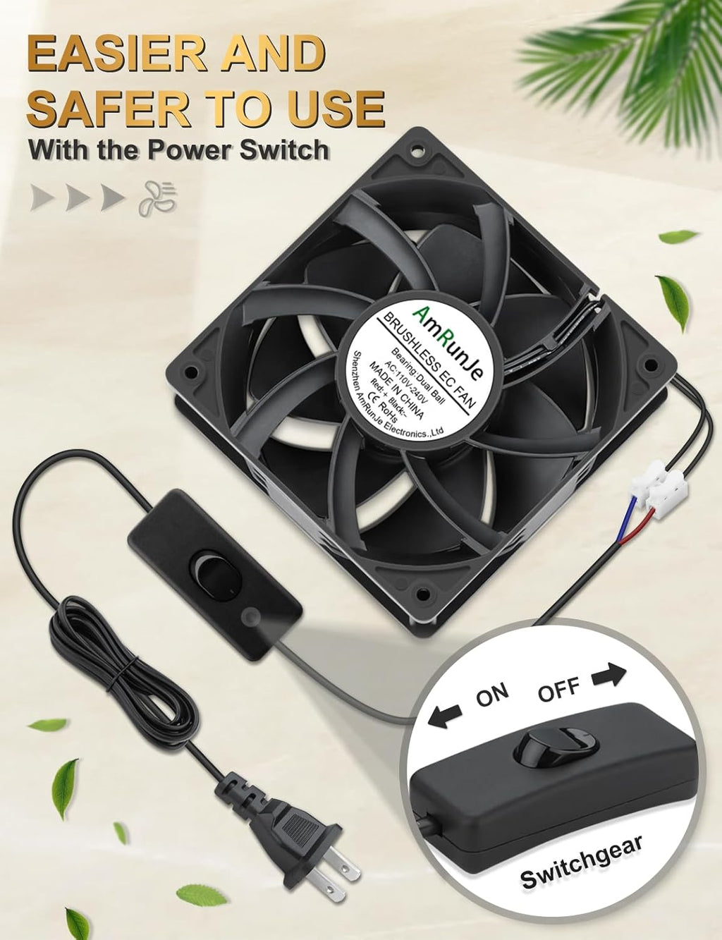 EC Muffin Axial Fan with Plug 120mm x 38 mm High Airflow AC Cooling Fan 110V 115V 120V 220V 240V Dual Ball Bearing for Window Xbox Aquarium Cabinet Soldering Cooling Exhaust*