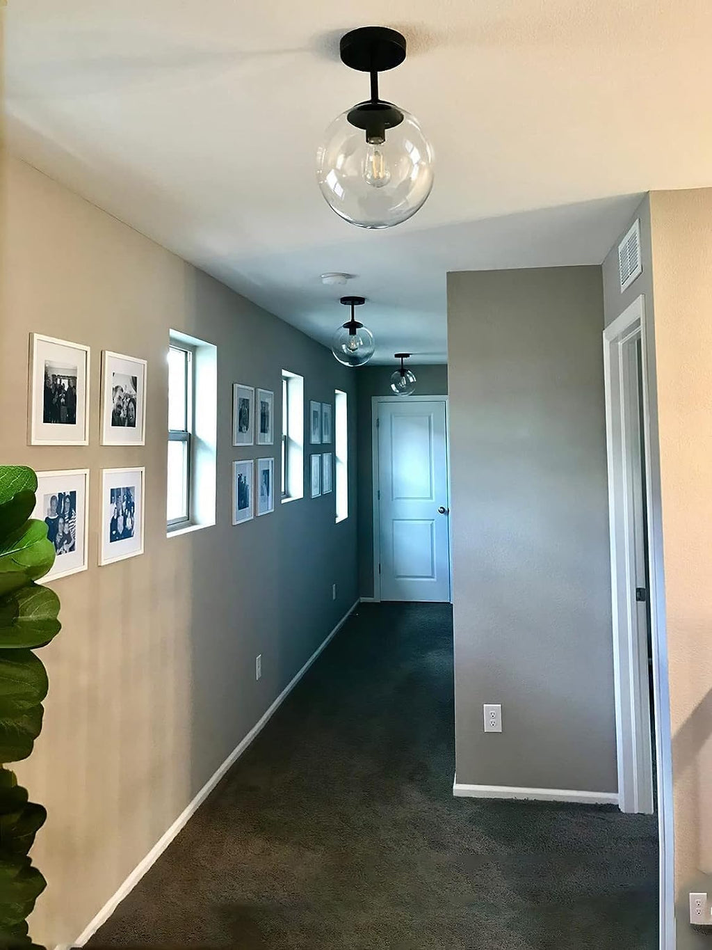 Globe Semi Flush Mount Ceiling Light Clear Glass Globe Ceiling Light Matte Black Finish Contemporary Mid Century Modern Style Lighting Fixture Hallway Living Room Kitchen Bedroom Storage (Bulb Incl.)