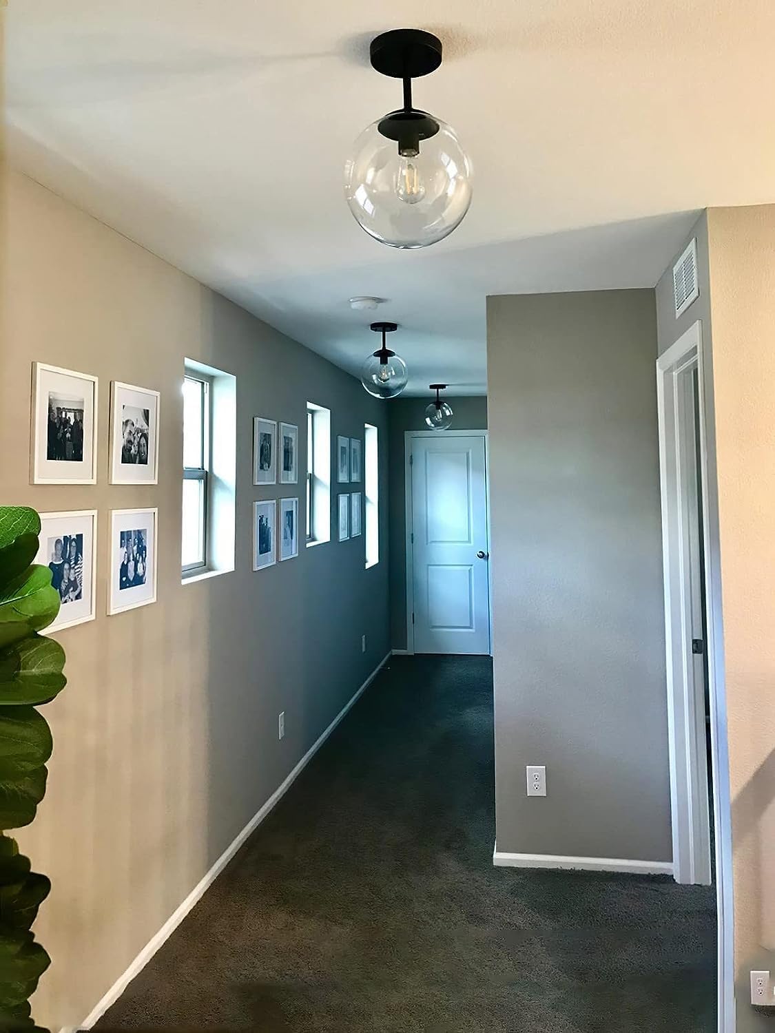 Globe Semi Flush Mount Ceiling Light Clear Glass Globe Ceiling Light Matte Black Finish Contemporary Mid Century Modern Style Lighting Fixture Hallway Living Room Kitchen Bedroom Storage (Bulb Incl.)