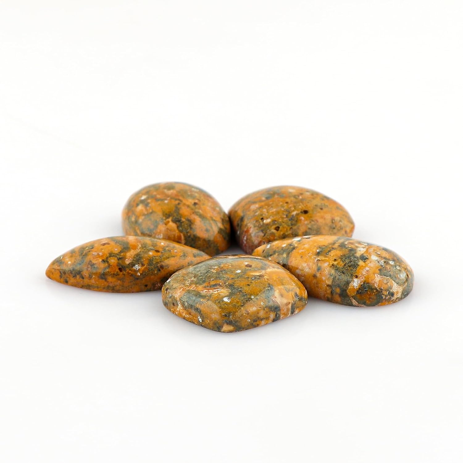 CRYSTALIS 5pcs Natural Leopard-Skin-Jasper Loose Gemstone Wholesale Bulk Cabochons Jewelry Making Supply, Chakra Healing Polished Stones, Wire Wrapping, DIY, Gem Collection, Mix-Shape